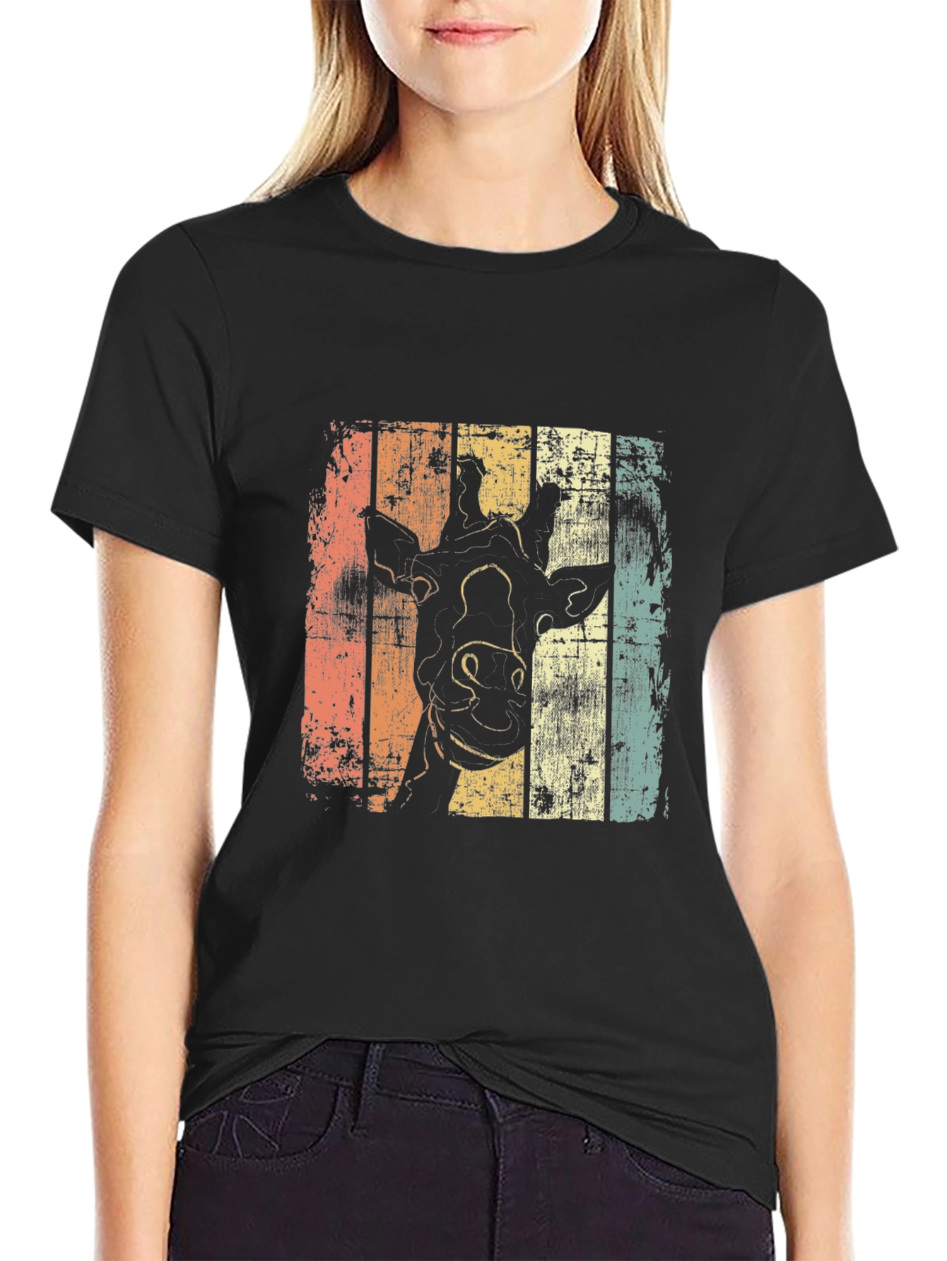 Retro Giraffe Graphic Tee - Black Casual Shirt