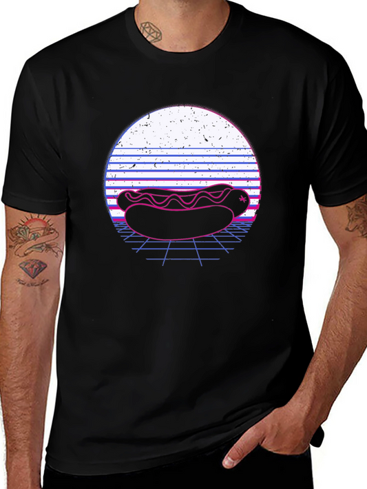 Retro Hotdog Graphic Tee - Black Cotton T-Shirt