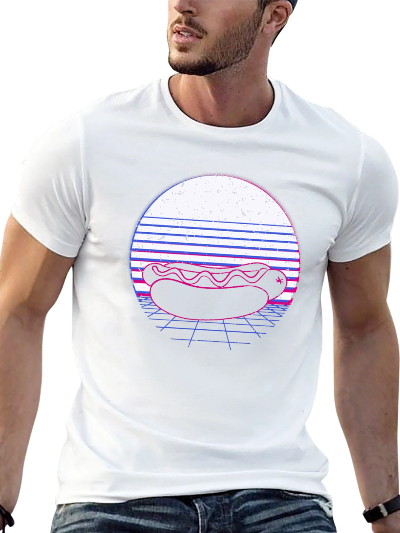Retro Hotdog Graphic Tee - Black Cotton T-Shirt