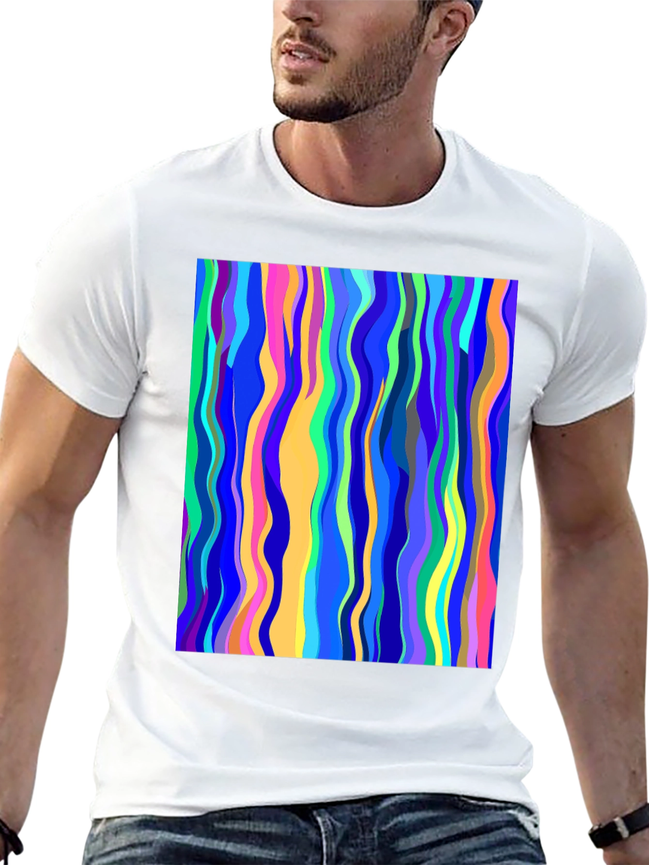 Abstract Art Wavy Lines Graphic Tee - Modern Design