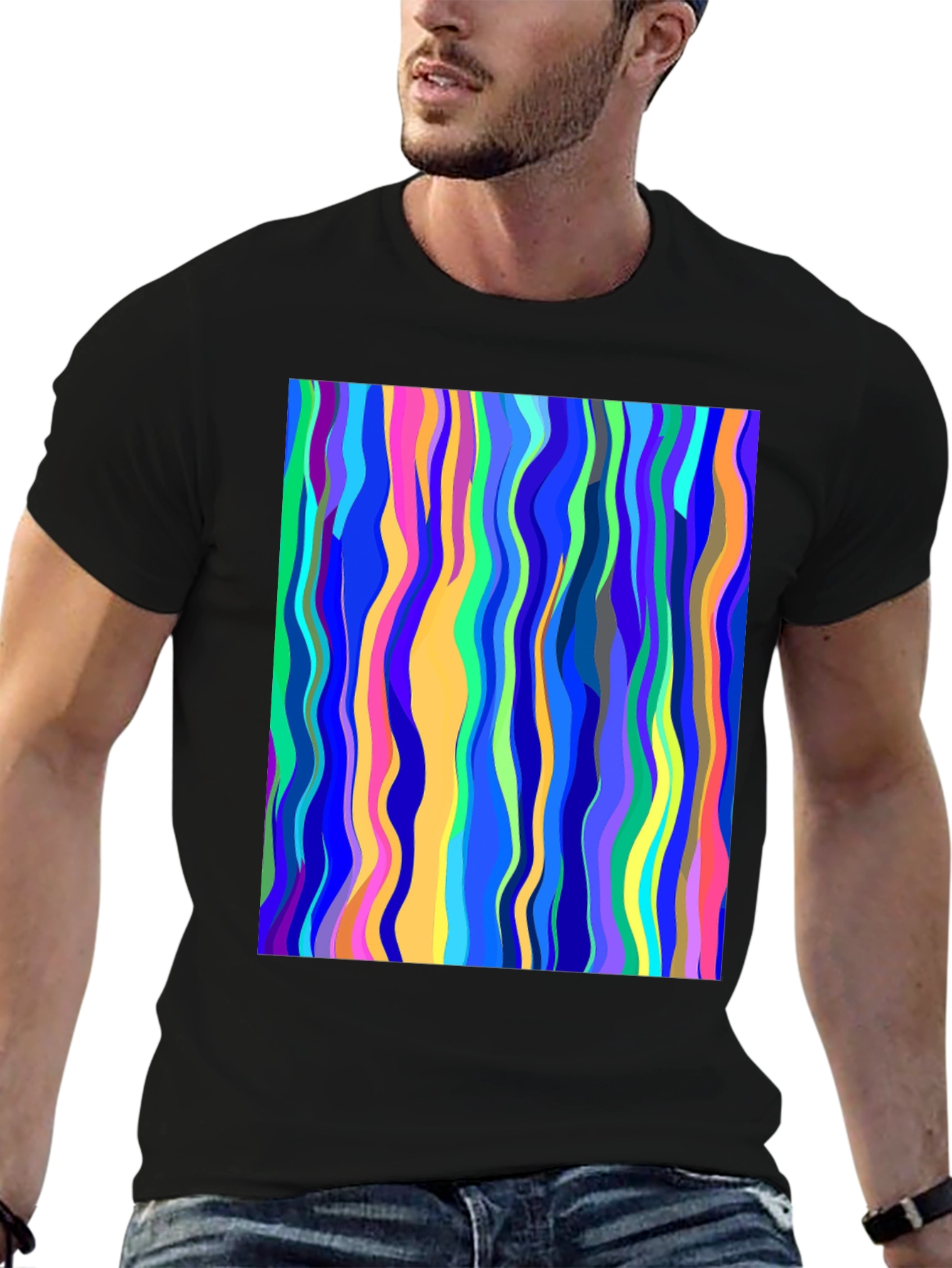 Abstract Art Wavy Lines Graphic Tee - Modern Design