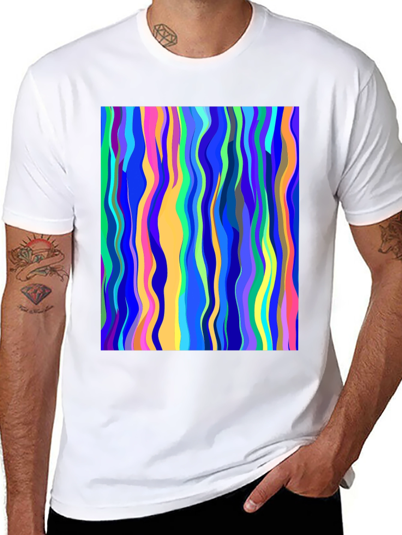 Abstract Art Wavy Lines Graphic Tee - Modern Design
