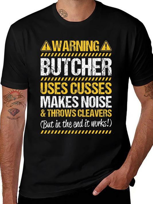Warning Butcher Graphic T-Shirt - Funny Meat Cutter Tee