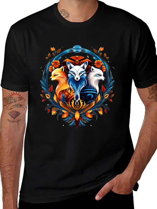 Fox Trio Graphic Tee - Stylish Animal Design T-Shirt