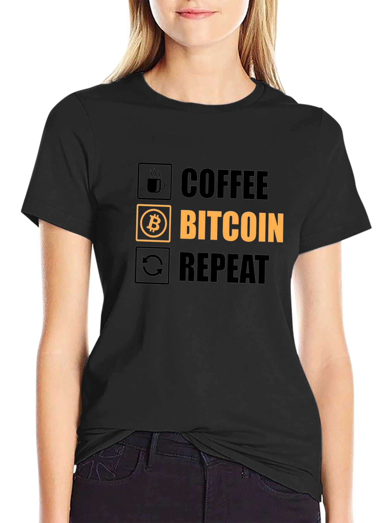 Coffee Bitcoin Repeat Graphic Tee - Crypto T-Shirt