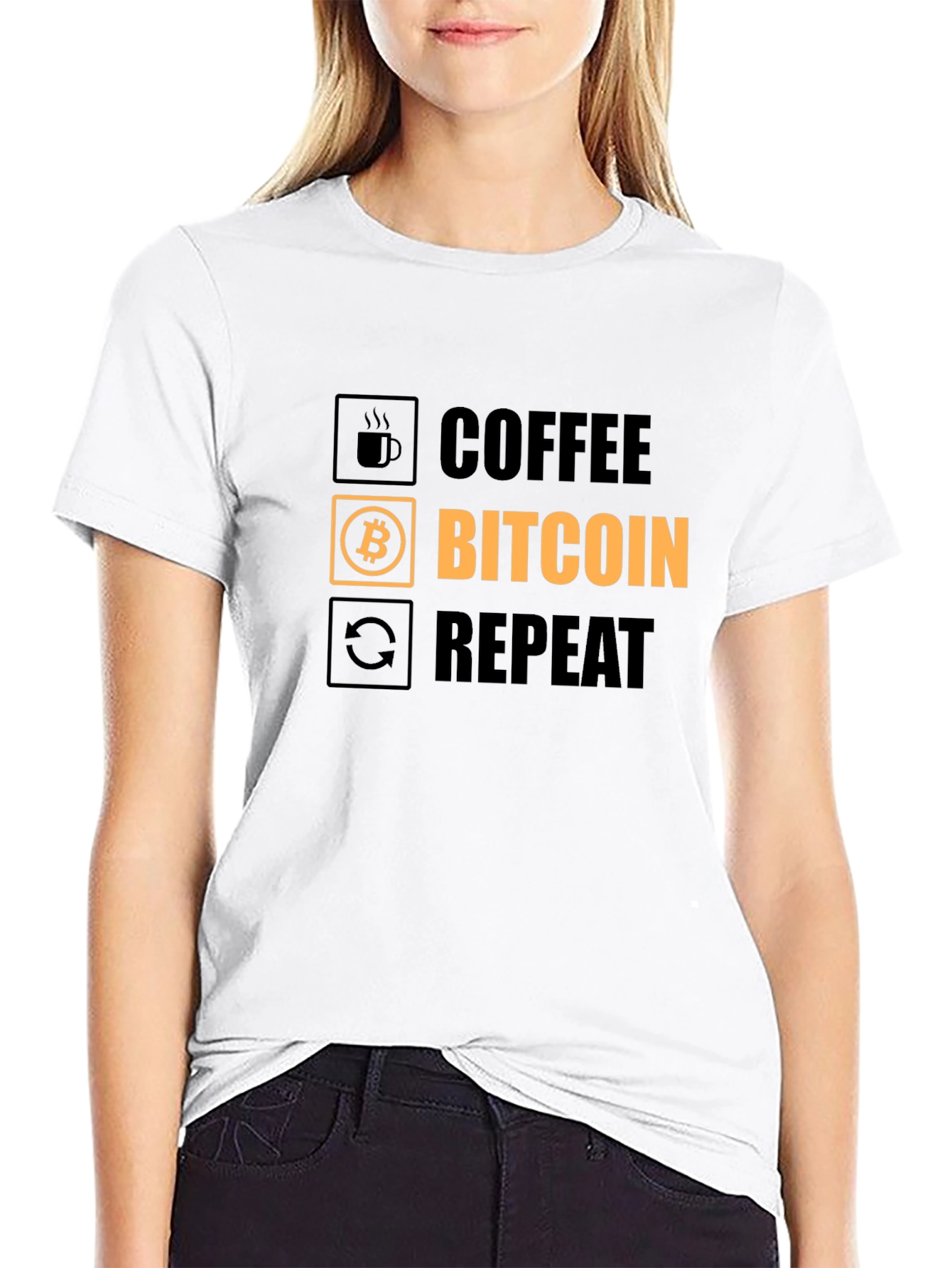 Coffee Bitcoin Repeat Graphic Tee - Crypto T-Shirt