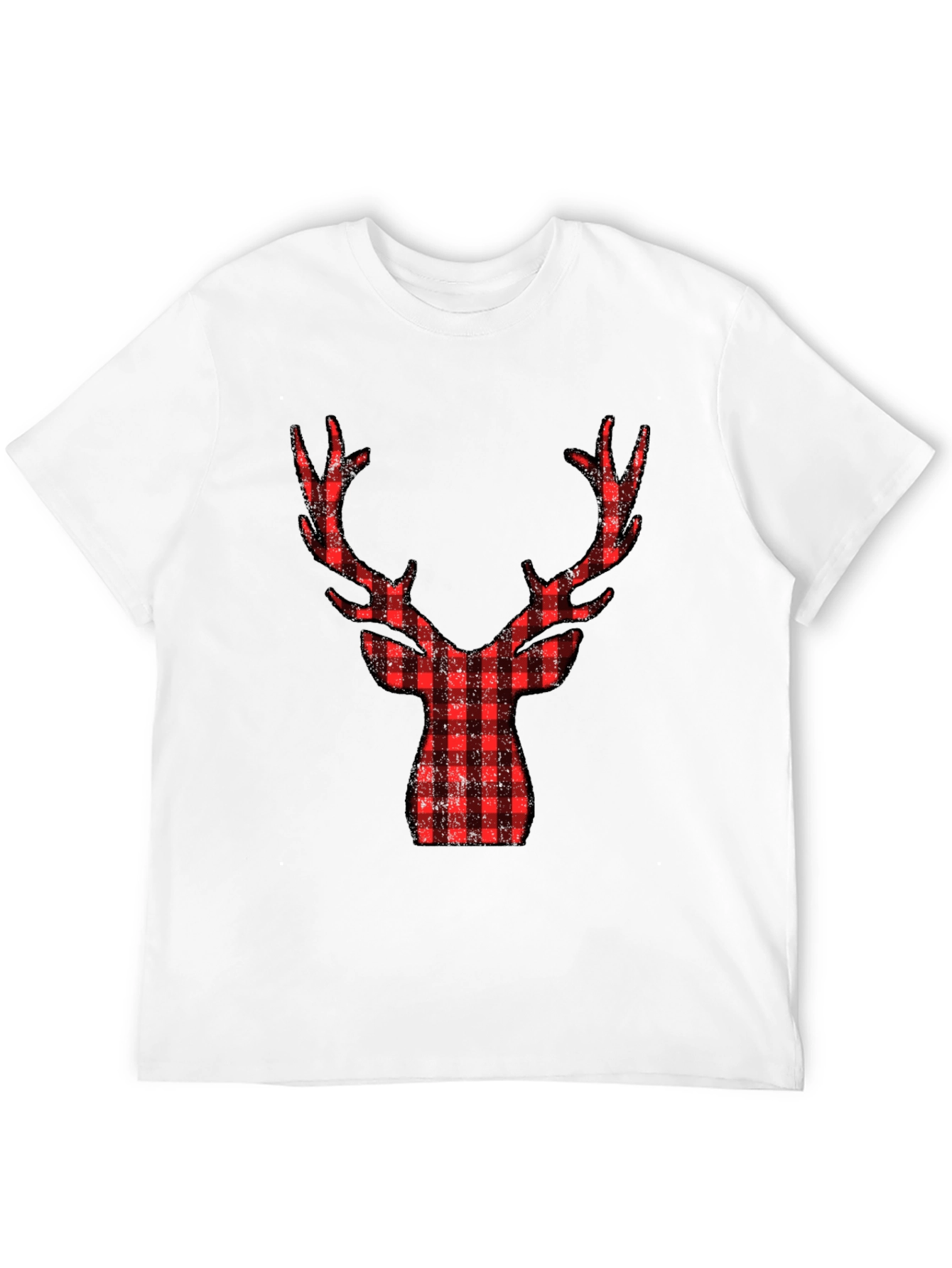 Plaid Reindeer Graphic Tee - Black Cotton Shirt