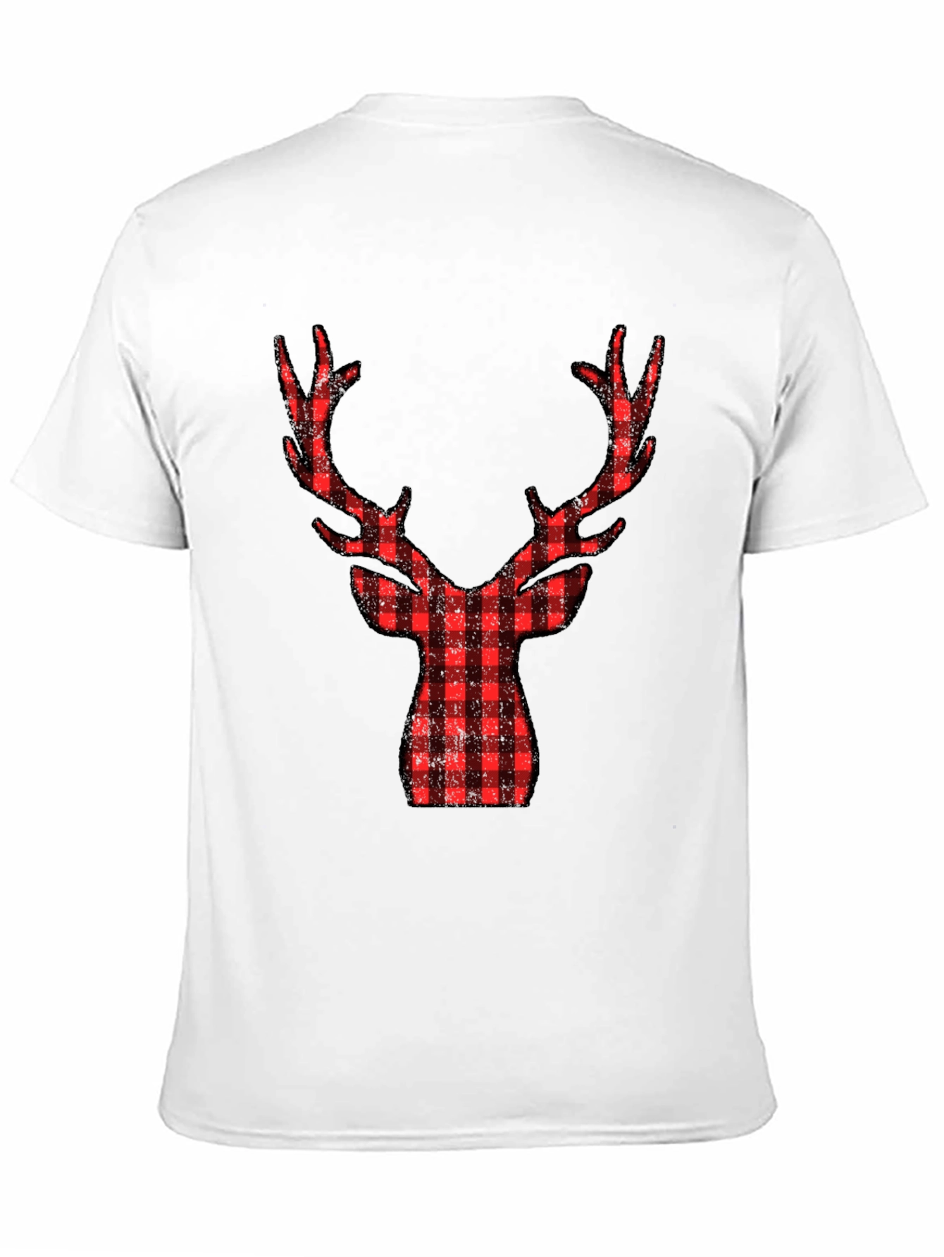 Plaid Reindeer Graphic Tee - Black Cotton Shirt