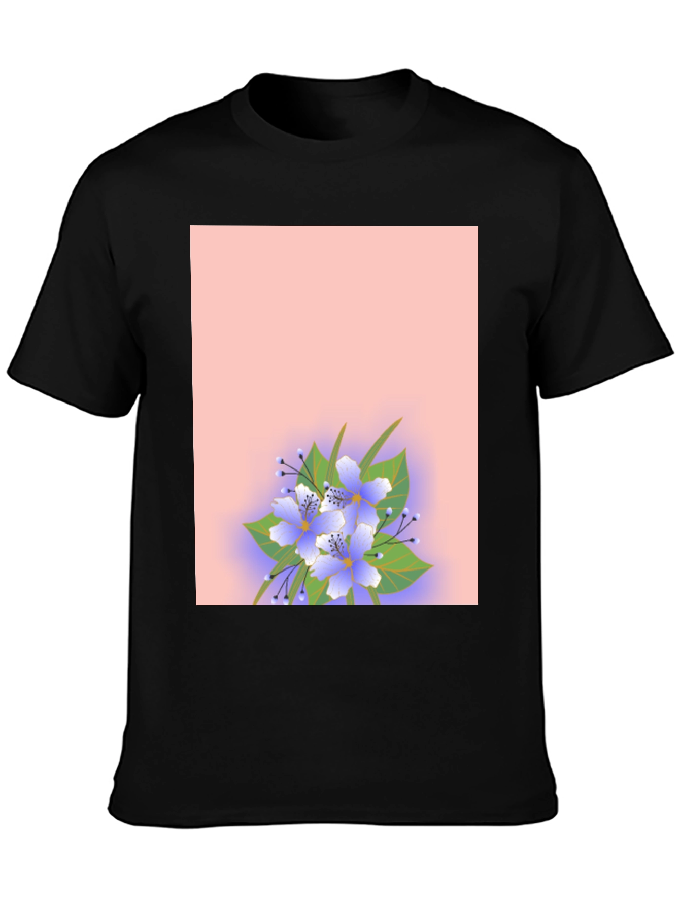 Floral Print Black Tee Shirt