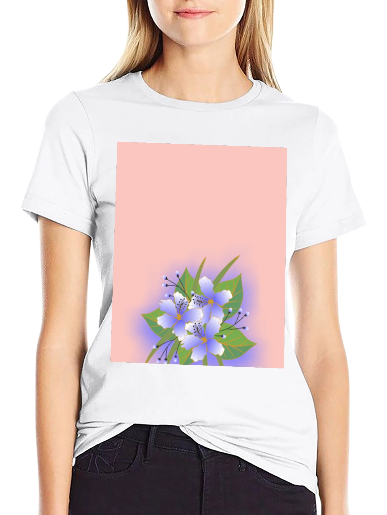 Floral Print Black Tee Shirt