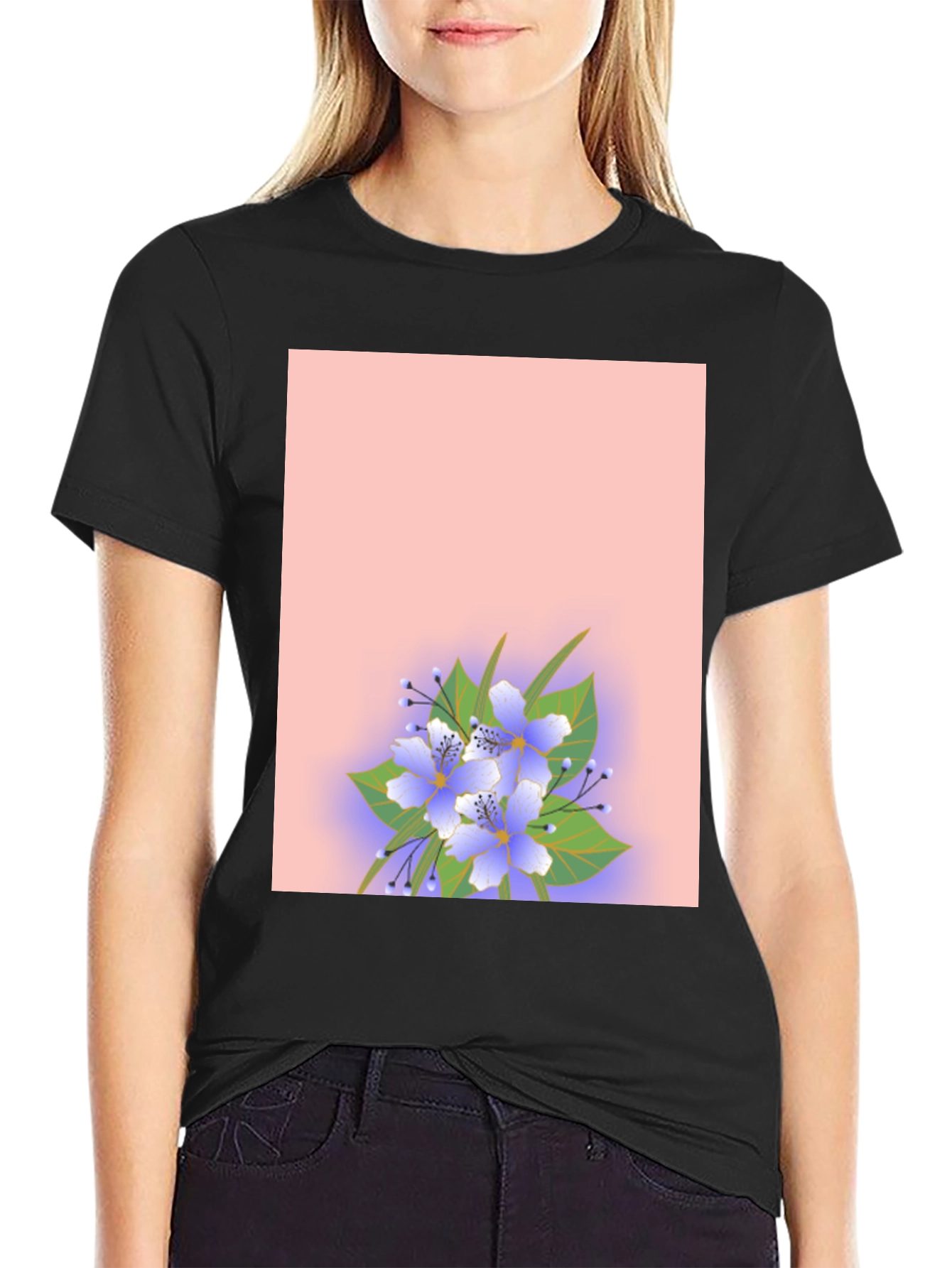 Floral Print Black Tee Shirt