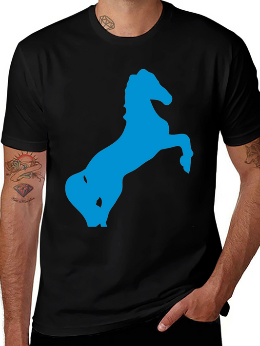 Black T-Shirt with Blue Horse Silhouette