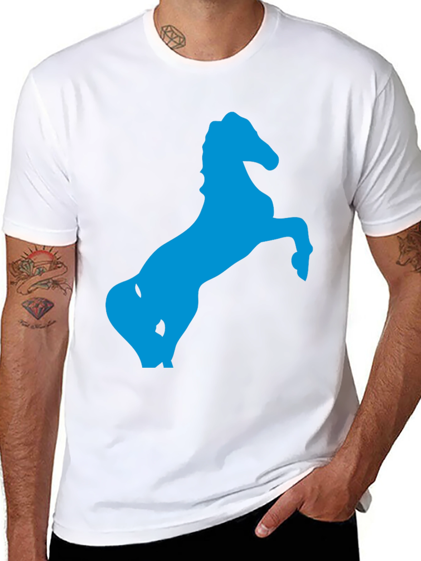 Black T-Shirt with Blue Horse Silhouette