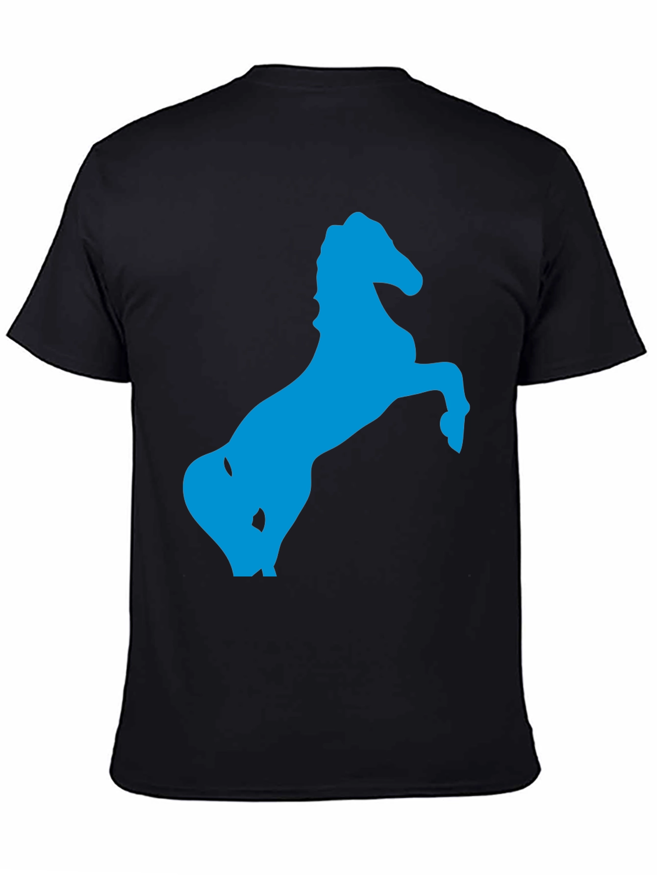 Black T-Shirt with Blue Horse Silhouette