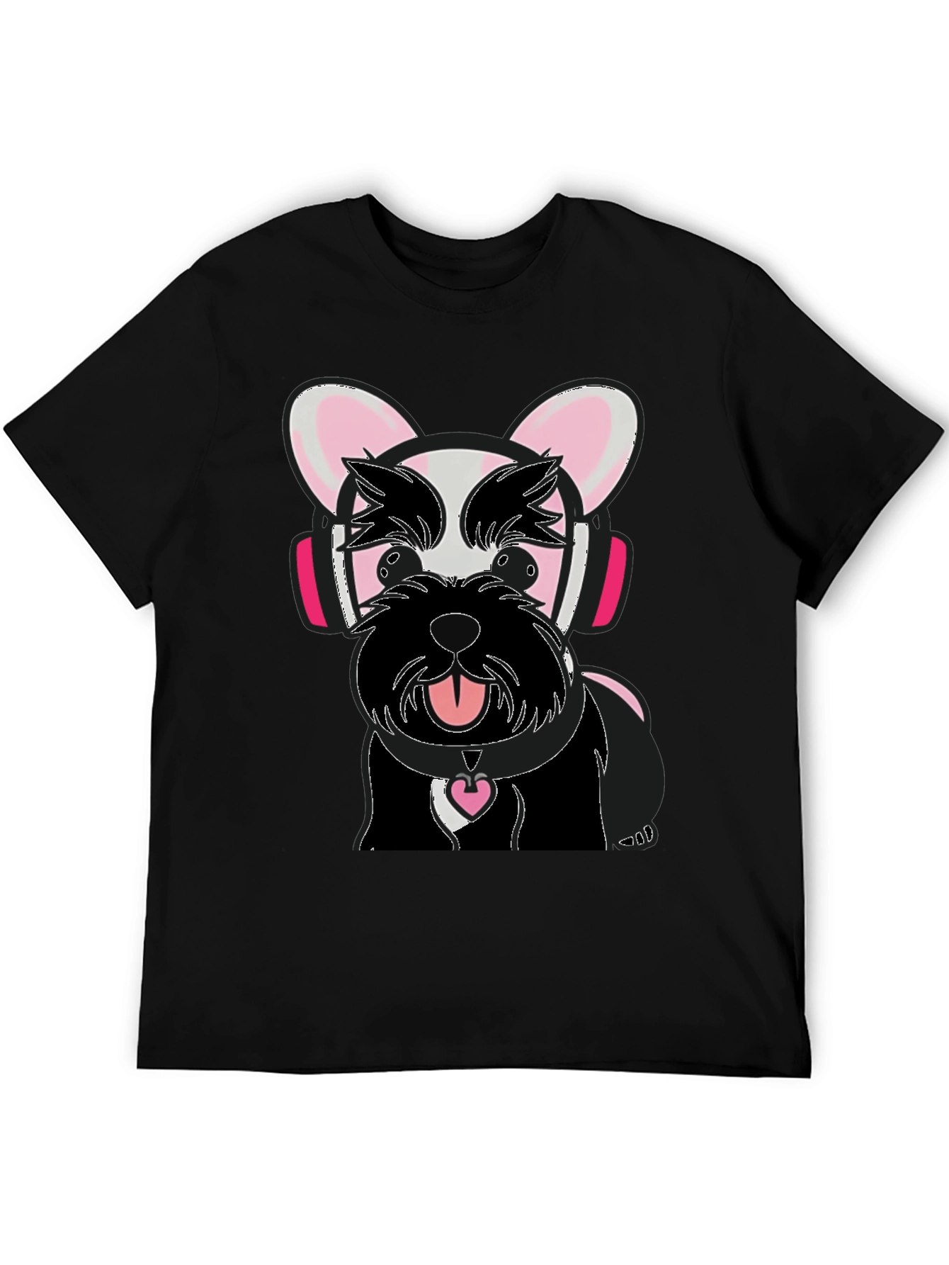 Dog with Headphones Graphic Tee - Black