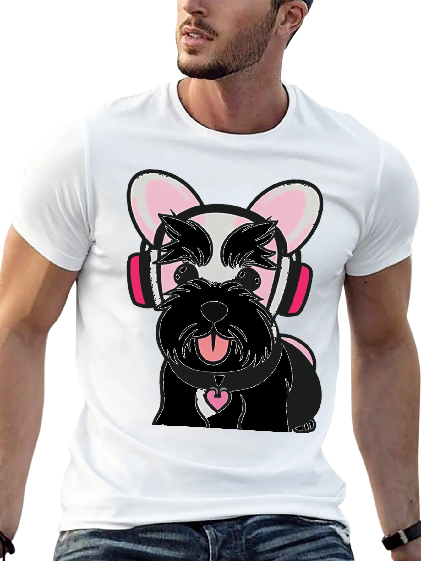 Dog with Headphones Graphic Tee - Black