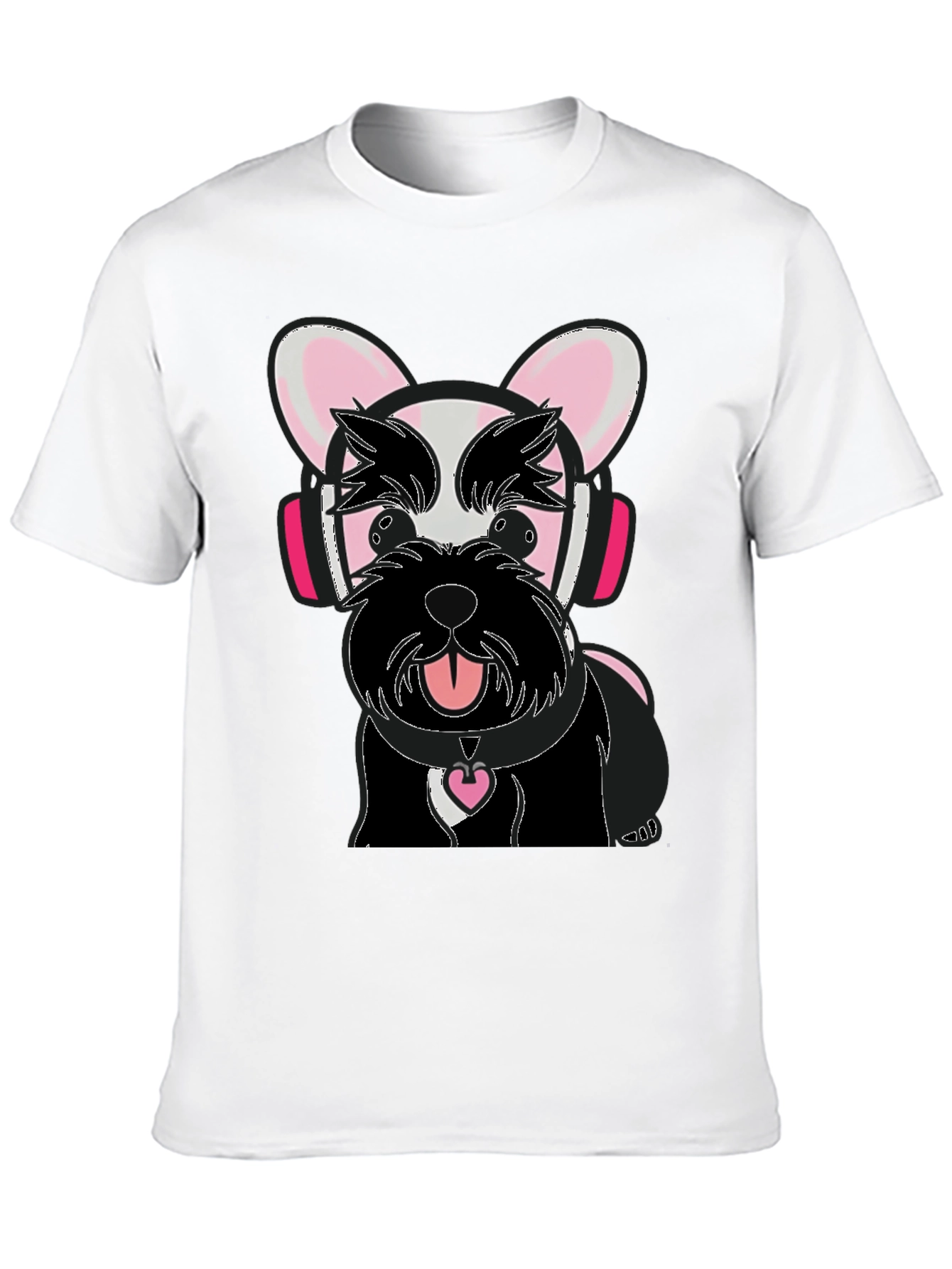 Dog with Headphones Graphic Tee - Black