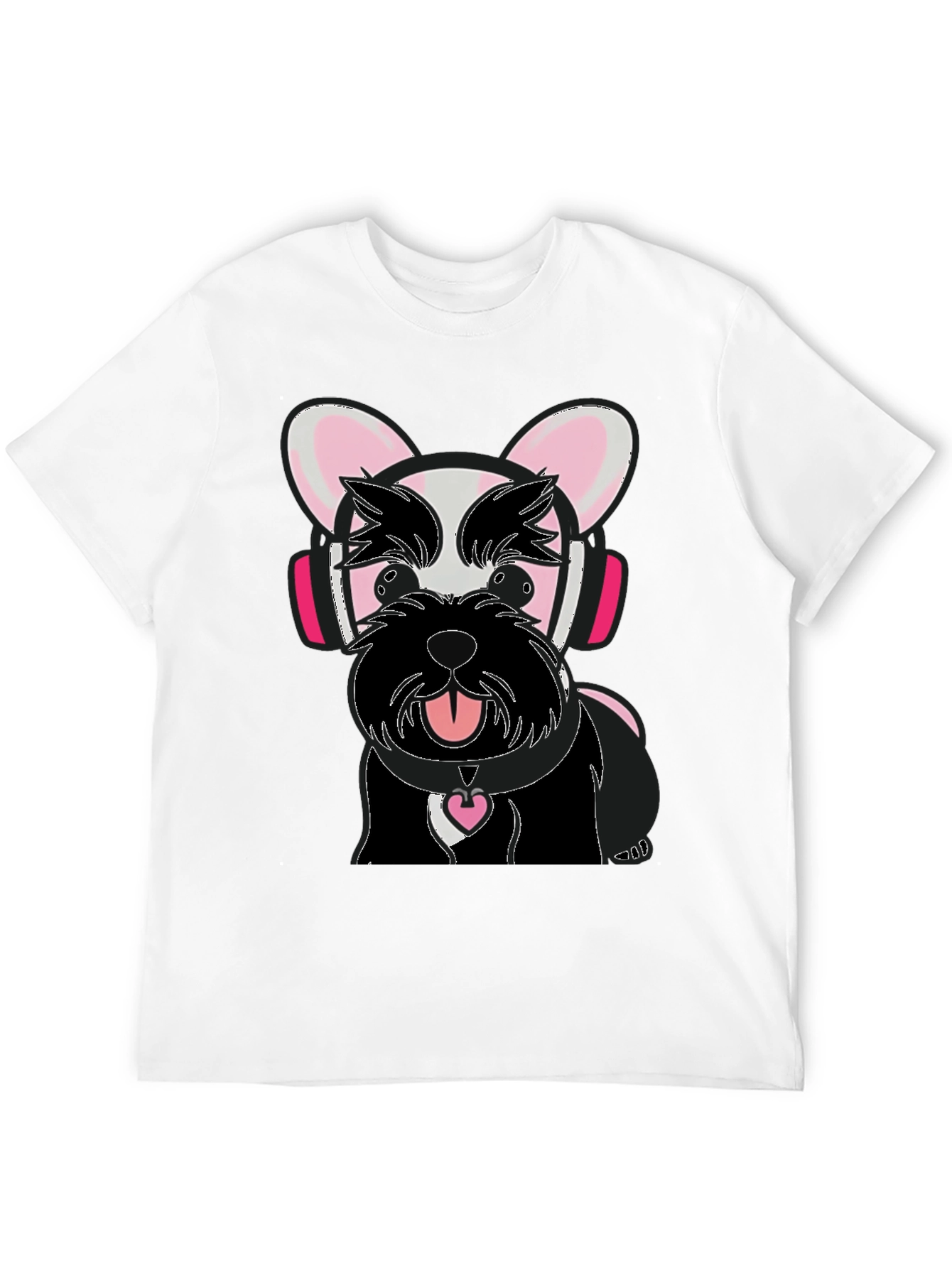 Dog with Headphones Graphic Tee - Black