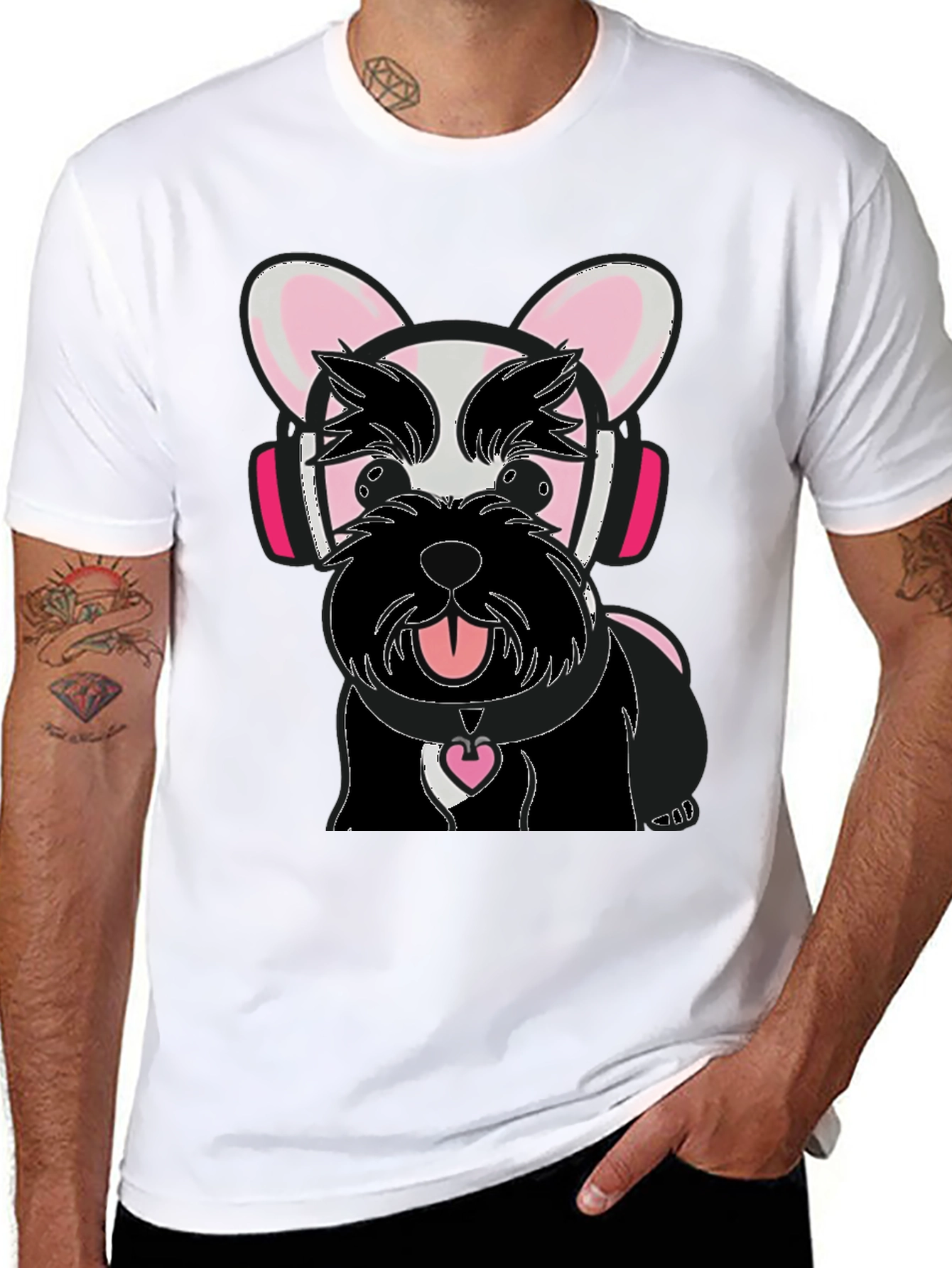Dog with Headphones Graphic Tee - Black