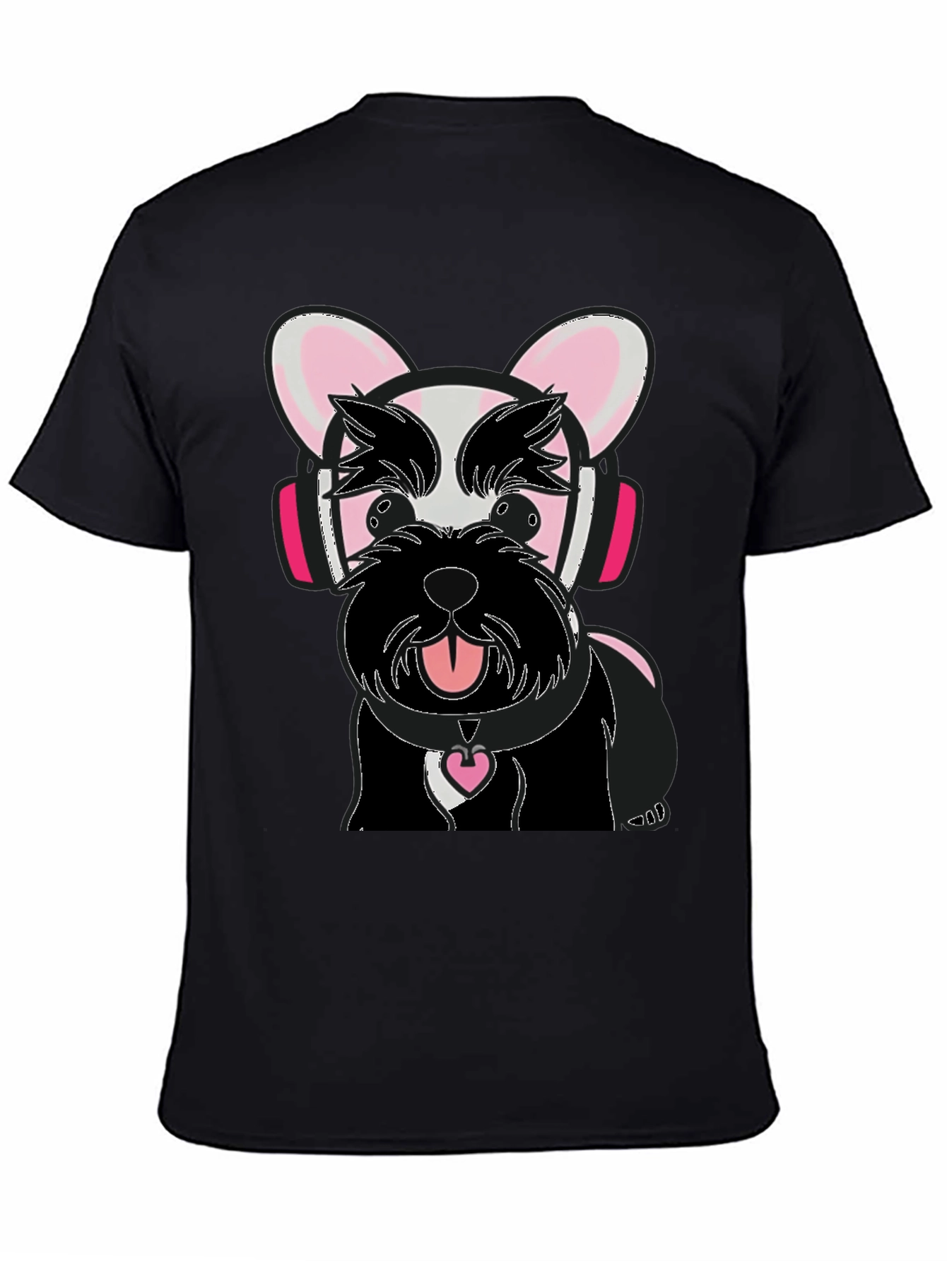 Dog with Headphones Graphic Tee - Black