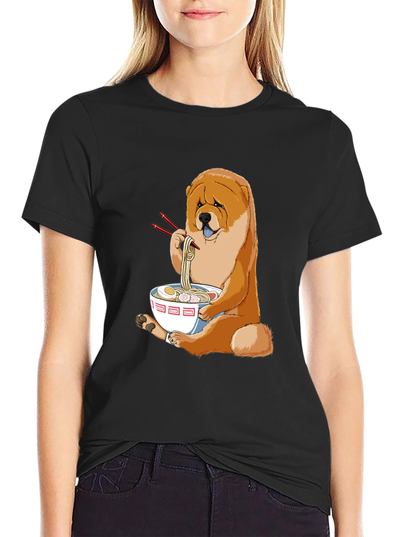 Dog Eating Ramen T-Shirt - Cute Chow Chow Design