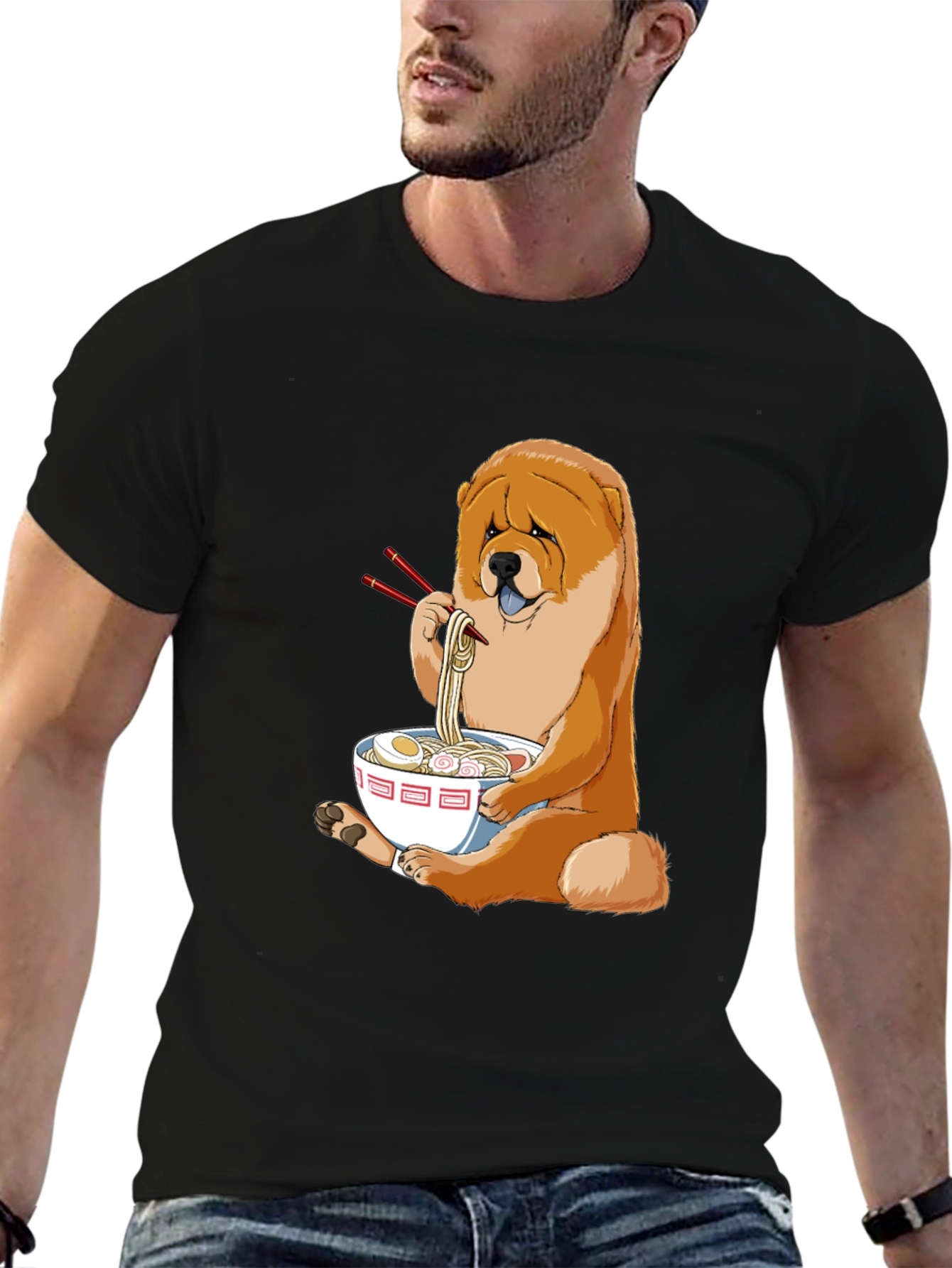 Dog Eating Ramen T-Shirt - Cute Chow Chow Design
