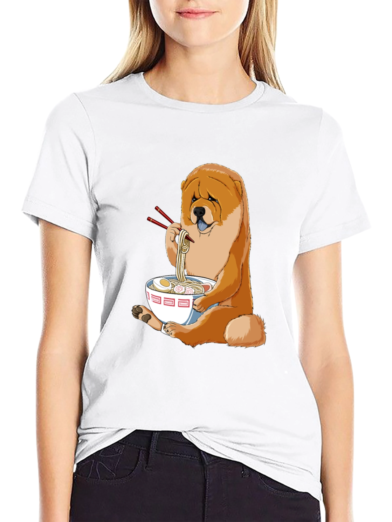 Dog Eating Ramen T-Shirt - Cute Chow Chow Design