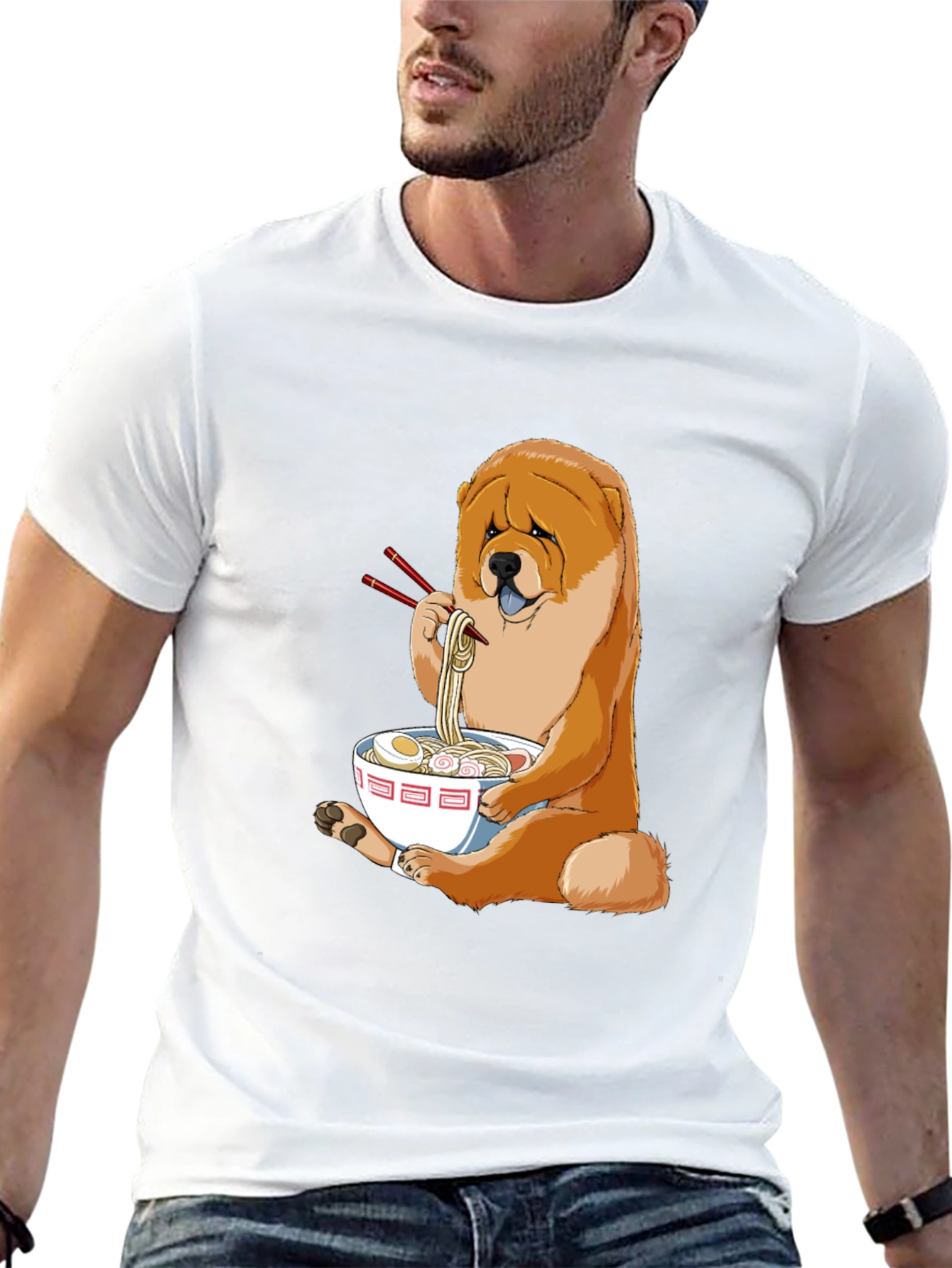 Dog Eating Ramen T-Shirt - Cute Chow Chow Design