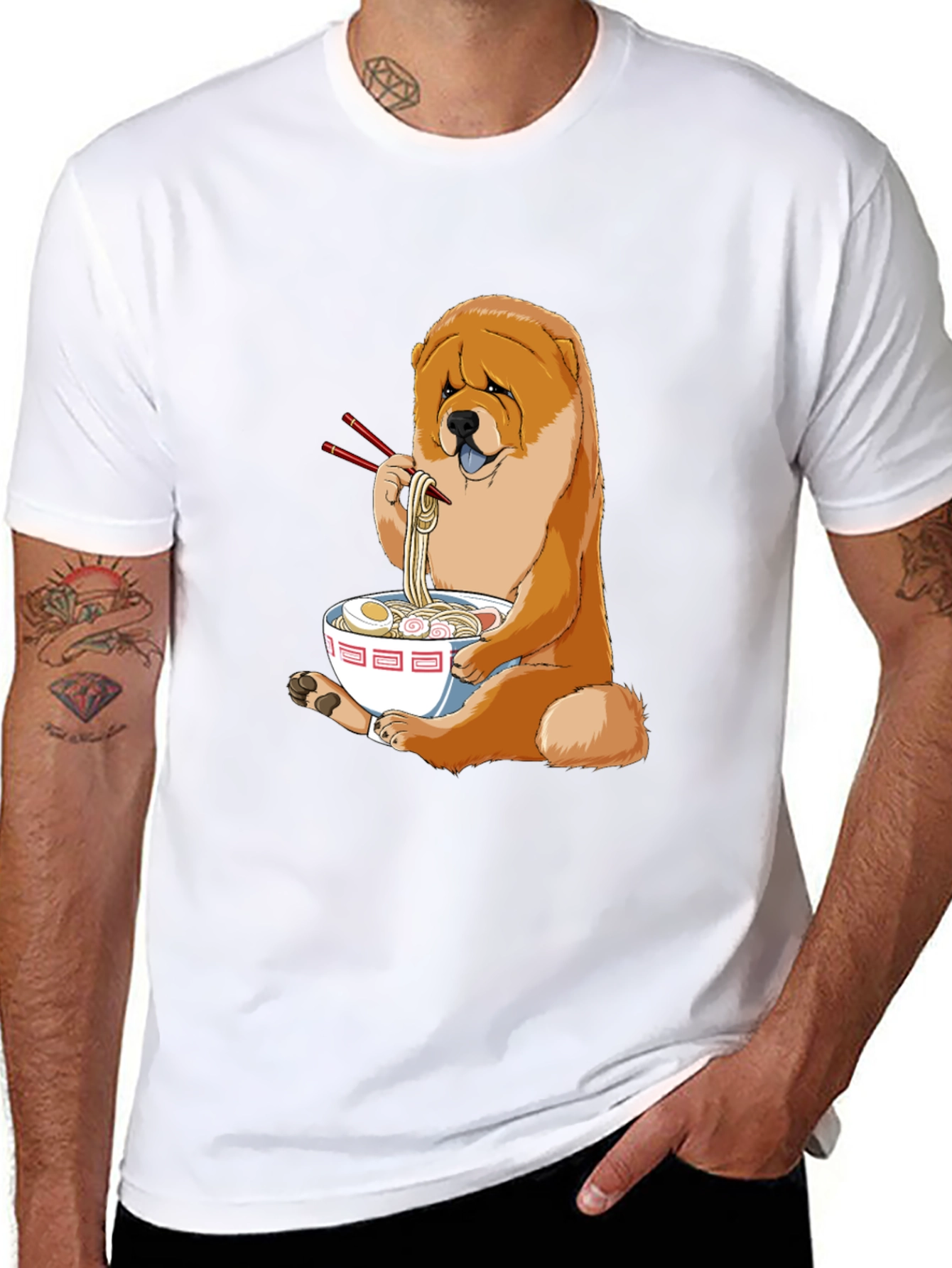 Dog Eating Ramen T-Shirt - Cute Chow Chow Design