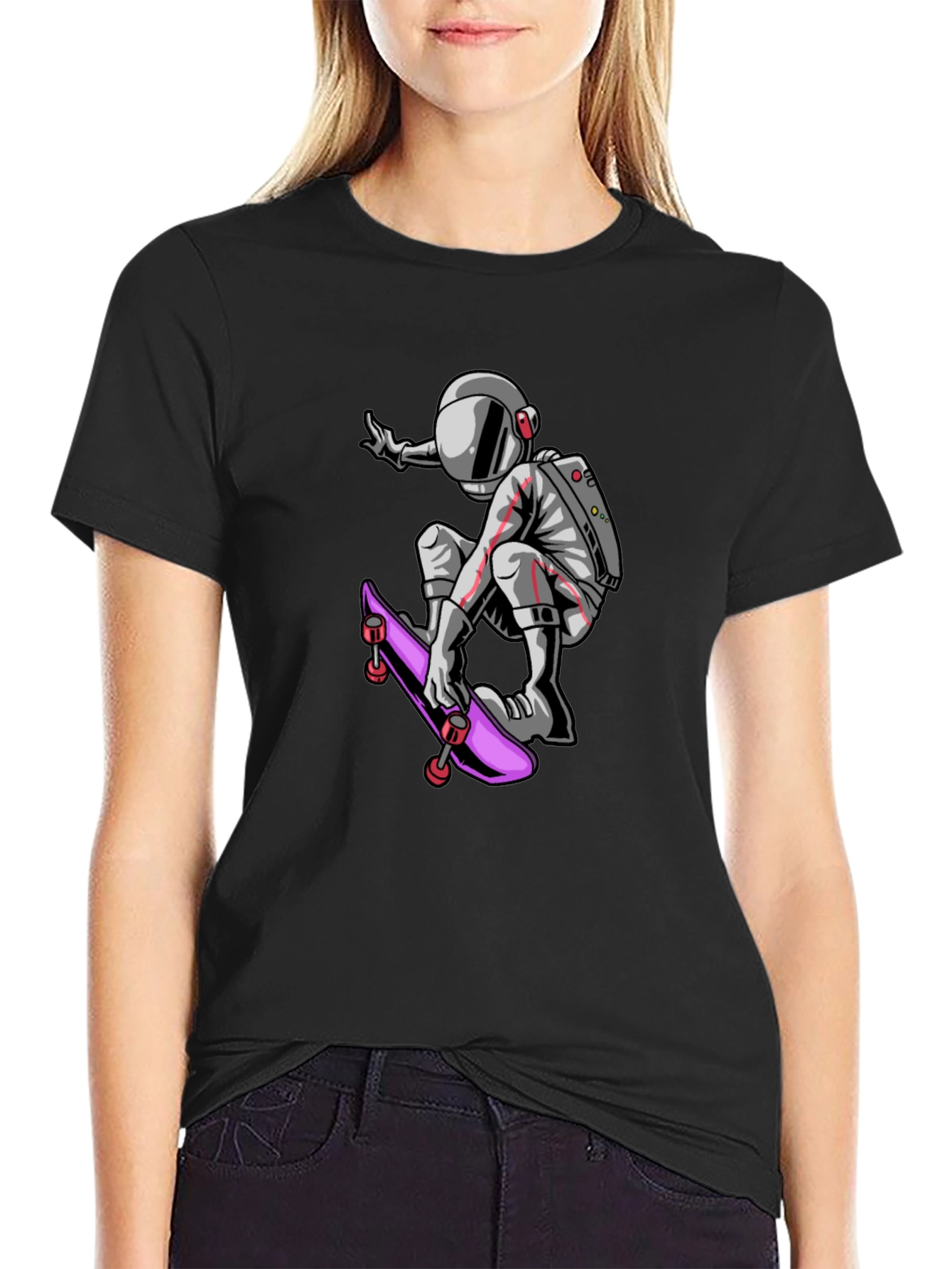 Skateboarding Astronaut Graphic Tee - Black