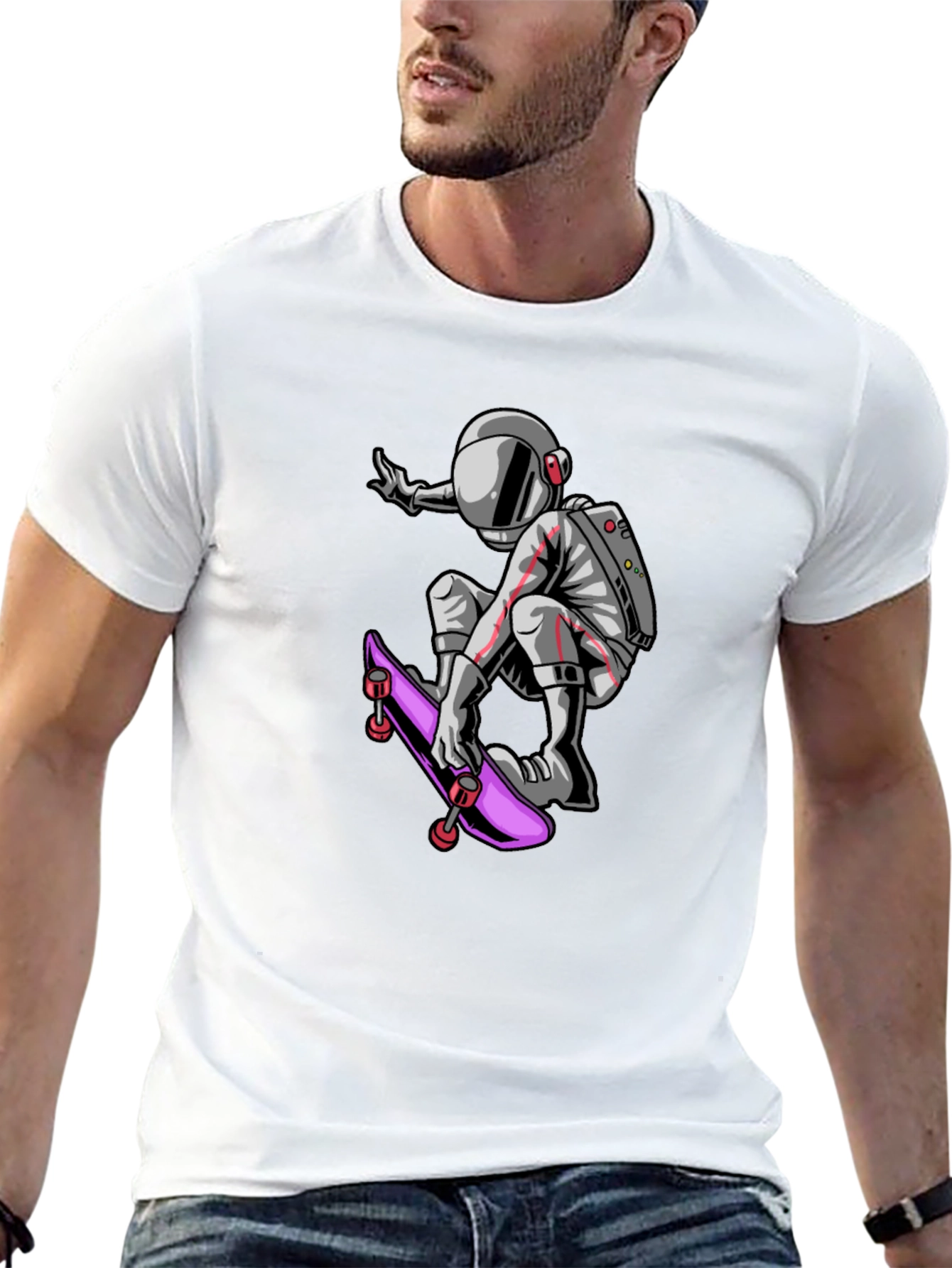 Skateboarding Astronaut Graphic Tee - Black