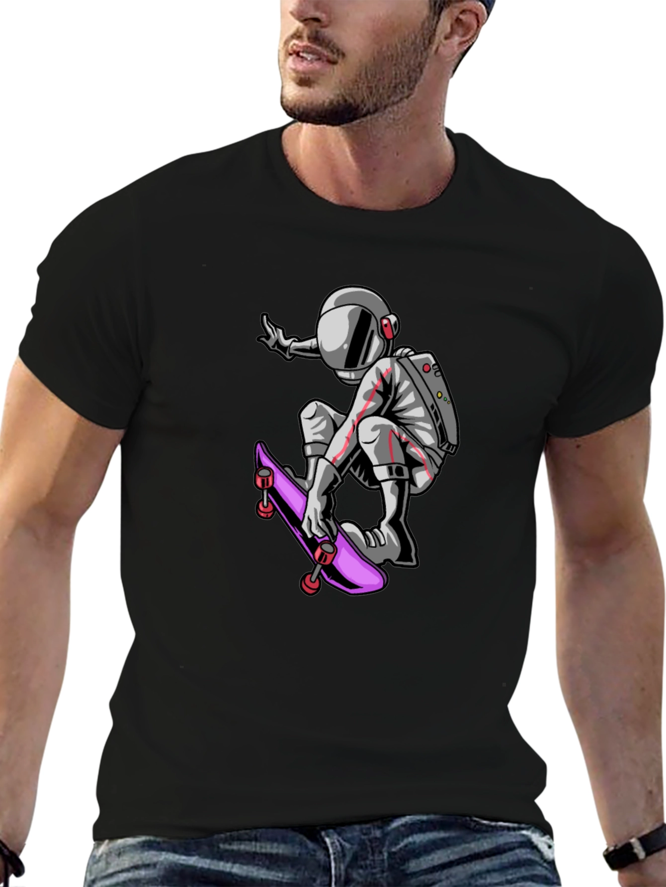 Skateboarding Astronaut Graphic Tee - Black