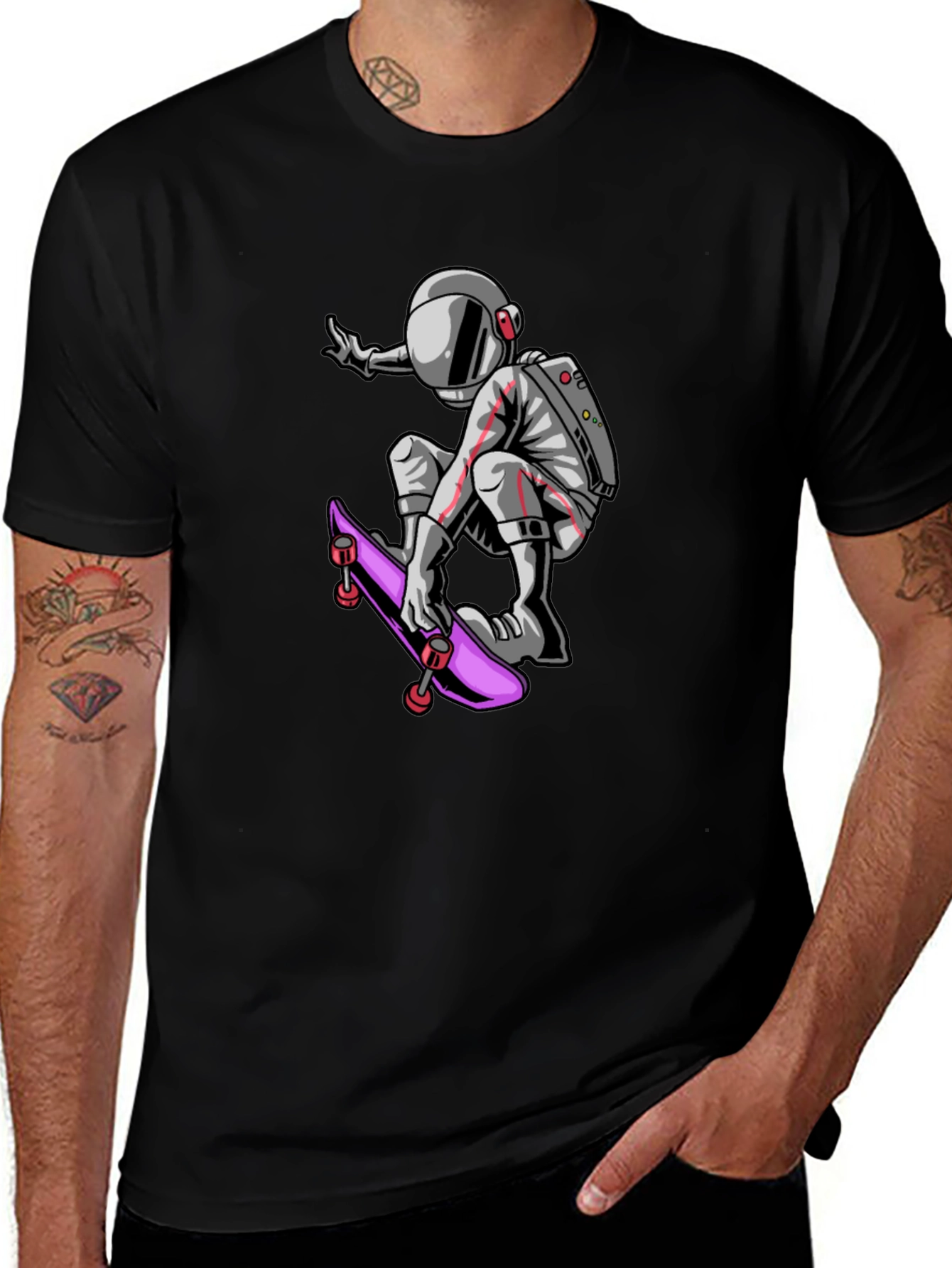 Skateboarding Astronaut Graphic Tee - Black