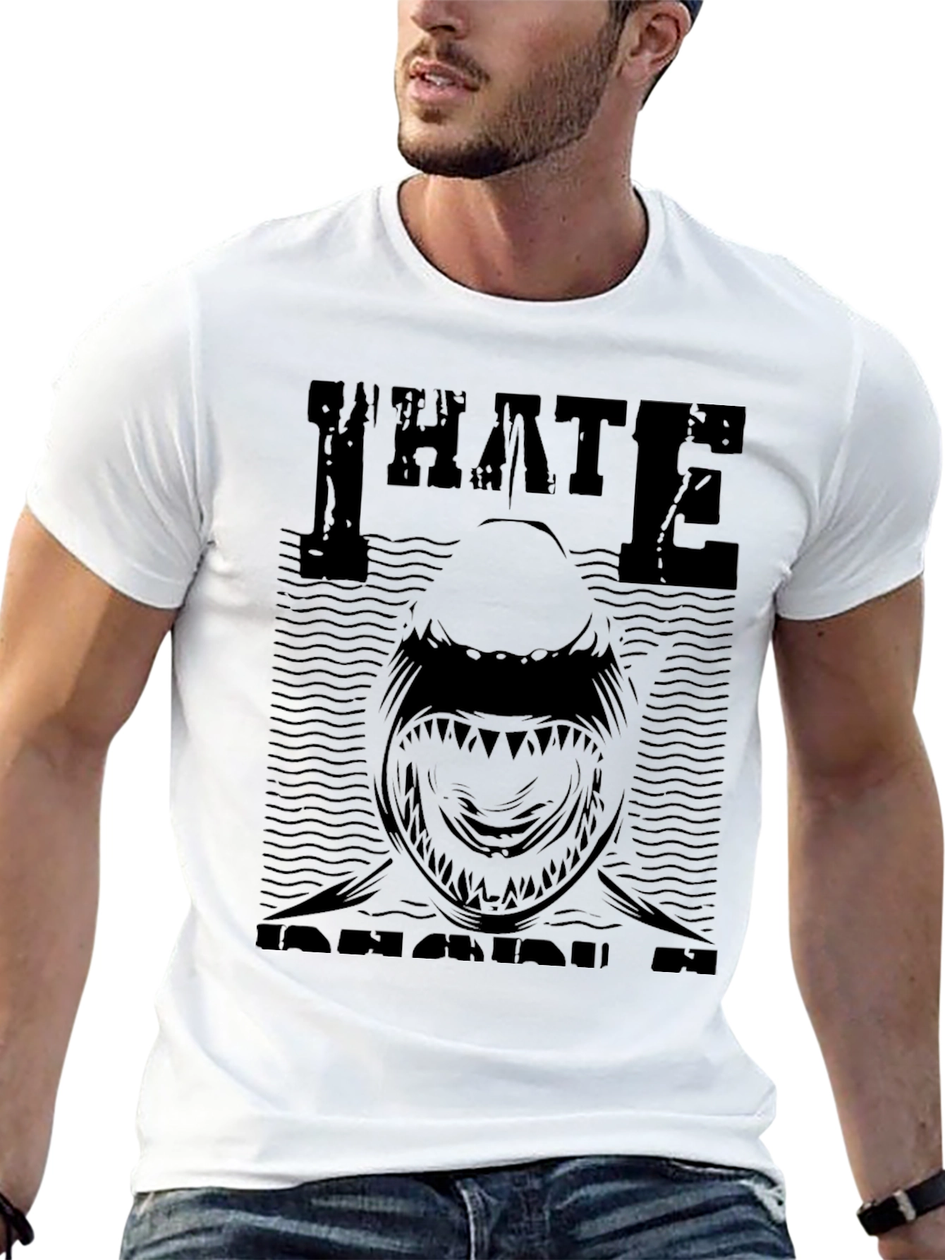 I Hate Sharks Graphic Print Mens T-Shirt