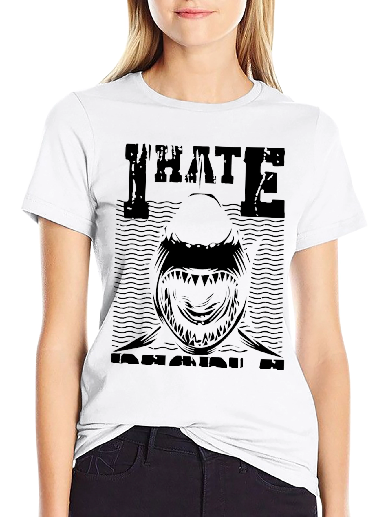 I Hate Sharks Graphic Print Mens T-Shirt