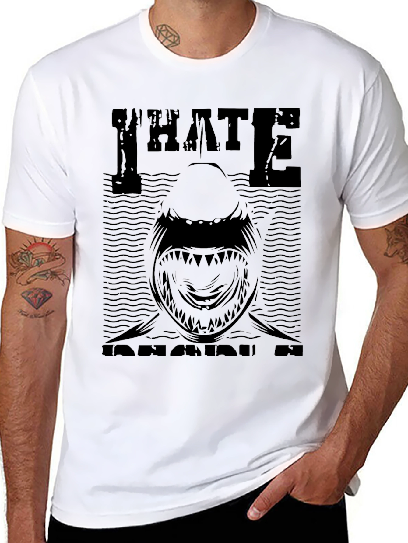 I Hate Sharks Graphic Print Mens T-Shirt