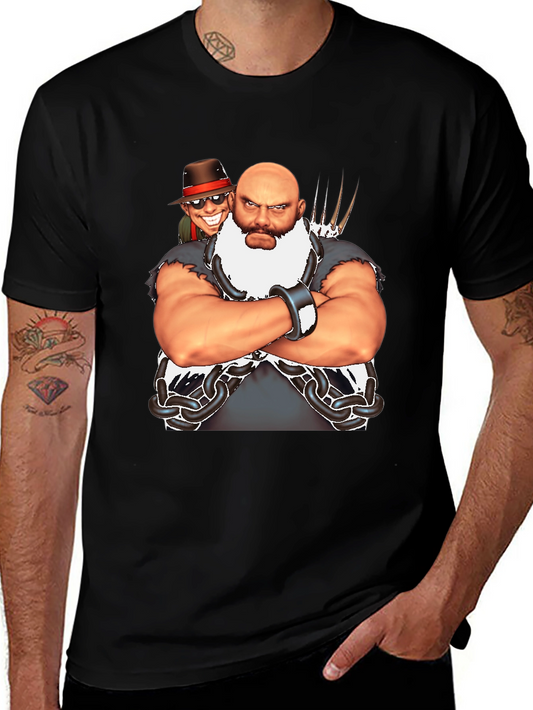 Bald Wrestler Cartoon Black T-Shirt