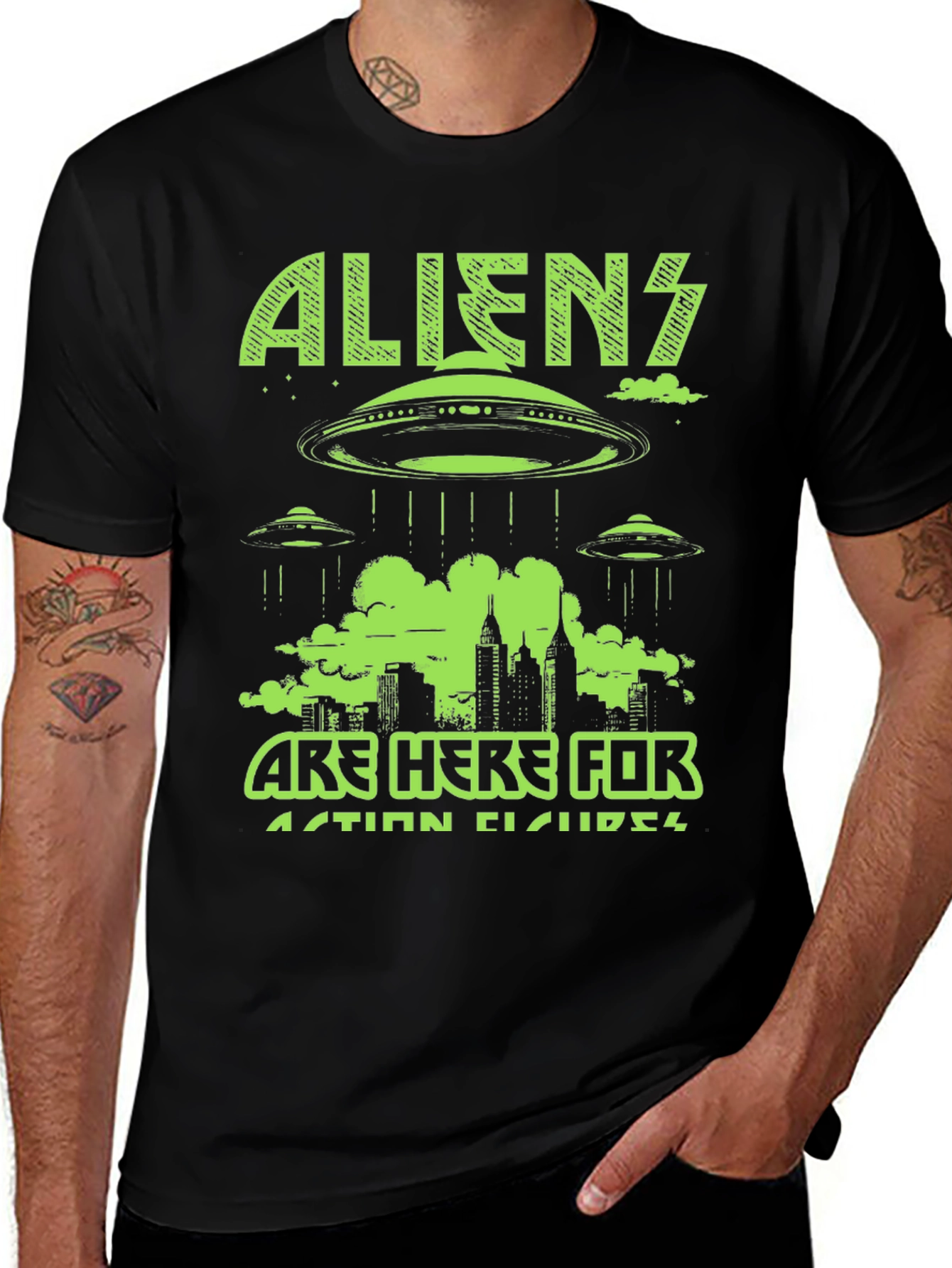 Aliens Here for Action Figures Graphic Tee
