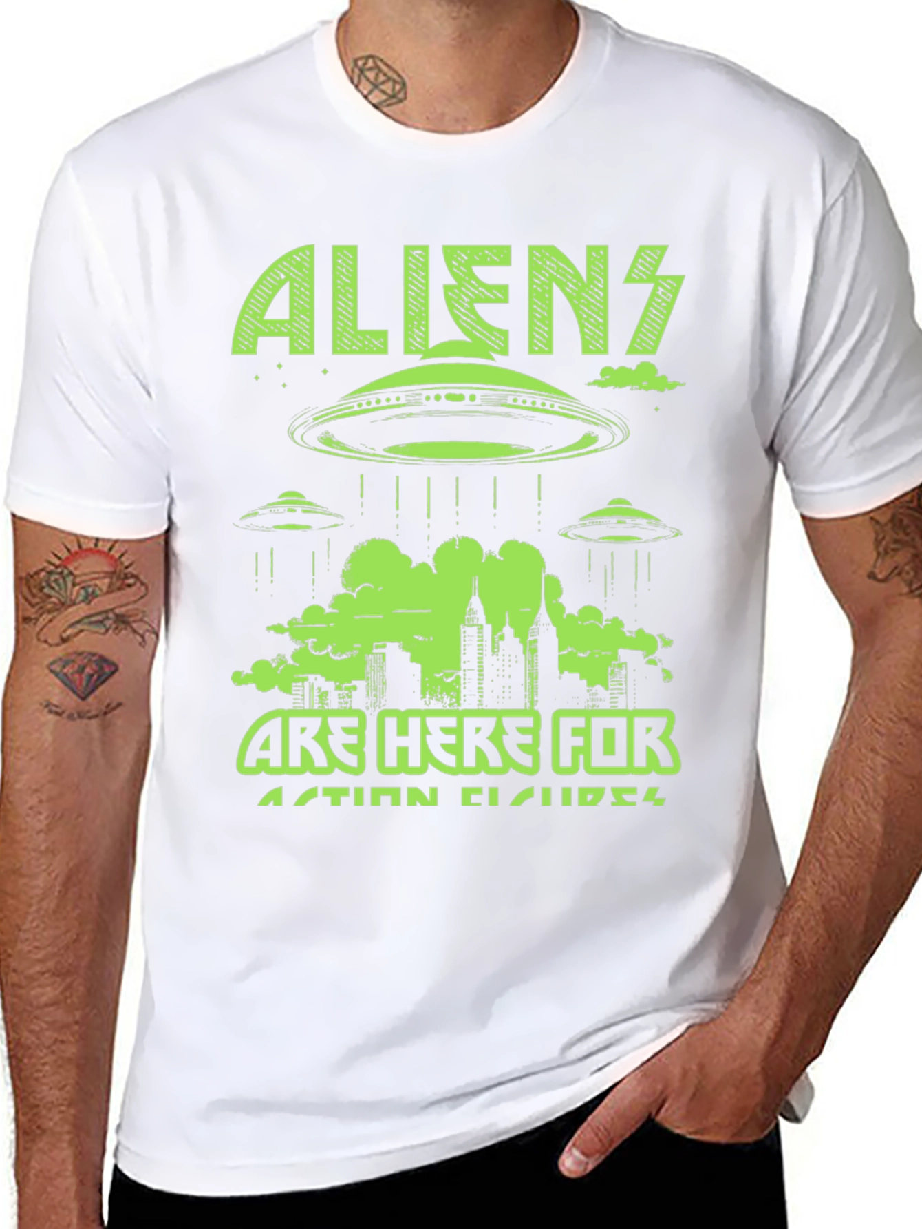 Aliens Here for Action Figures Graphic Tee