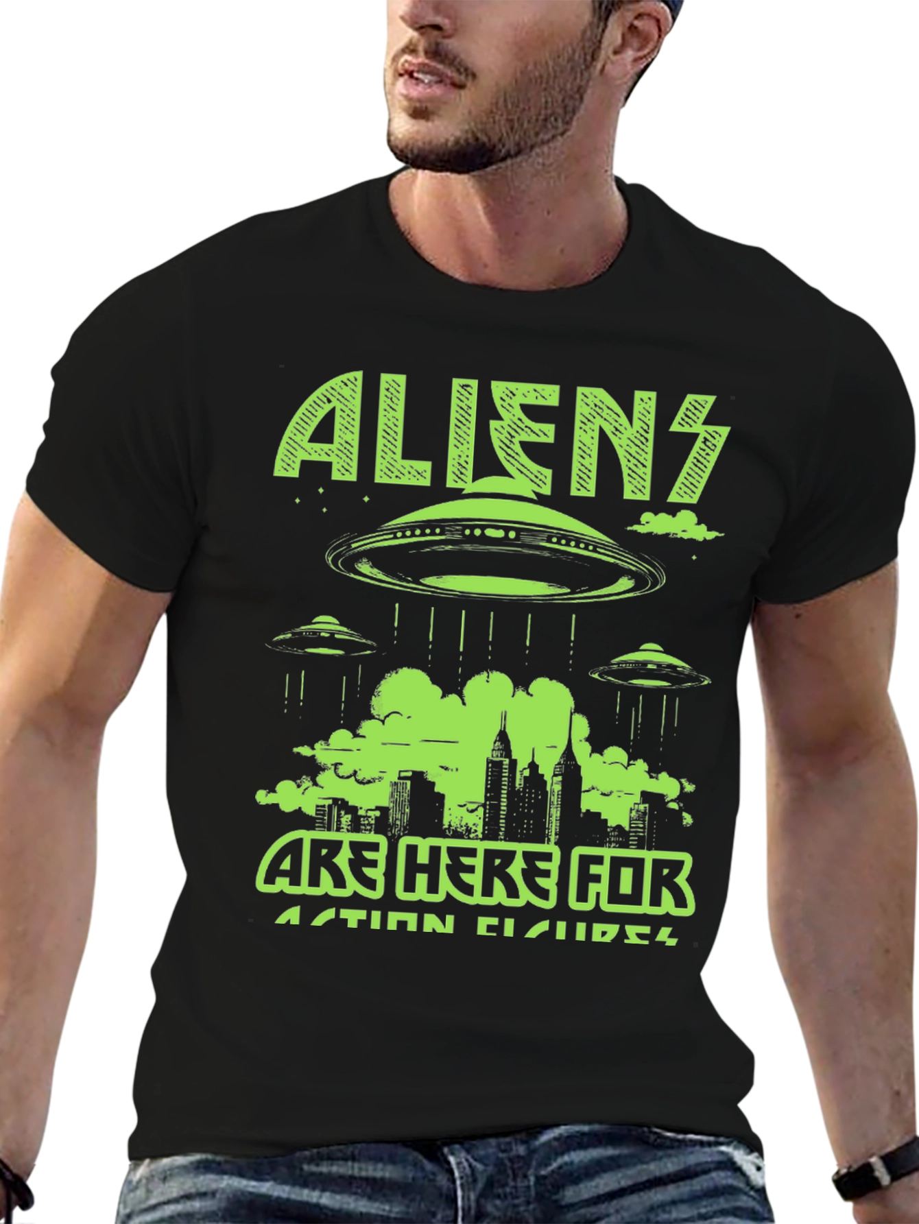 Aliens Here for Action Figures Graphic Tee