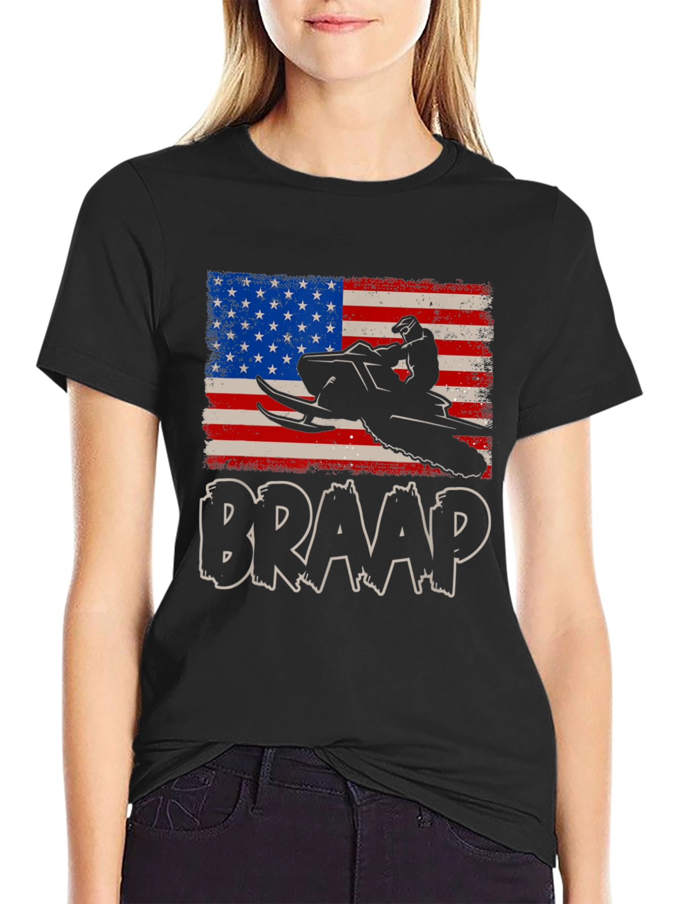 Braap Snowmobile USA Flag Graphic Tee