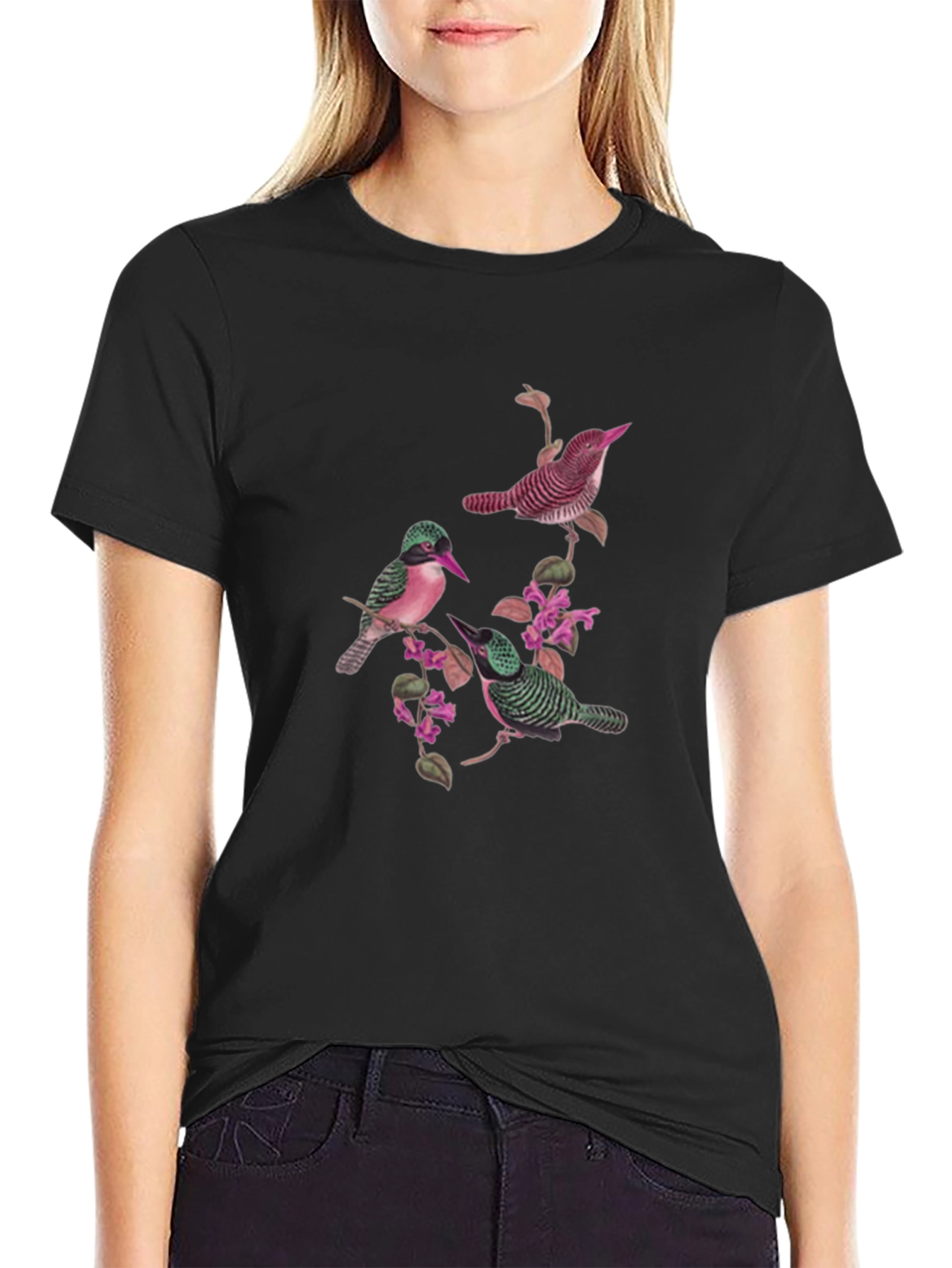 Bird and Blossom Graphic Tee - Black