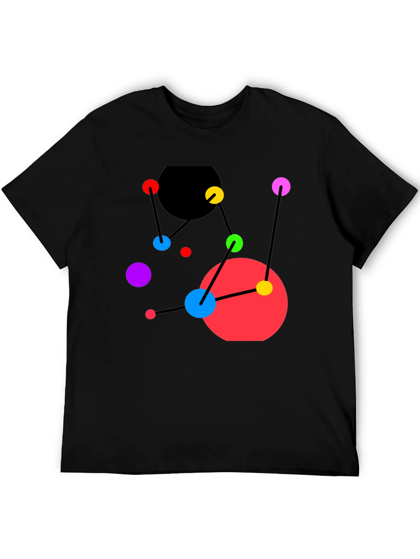 Abstract Geometric Graphic Tee - Black Casual Top