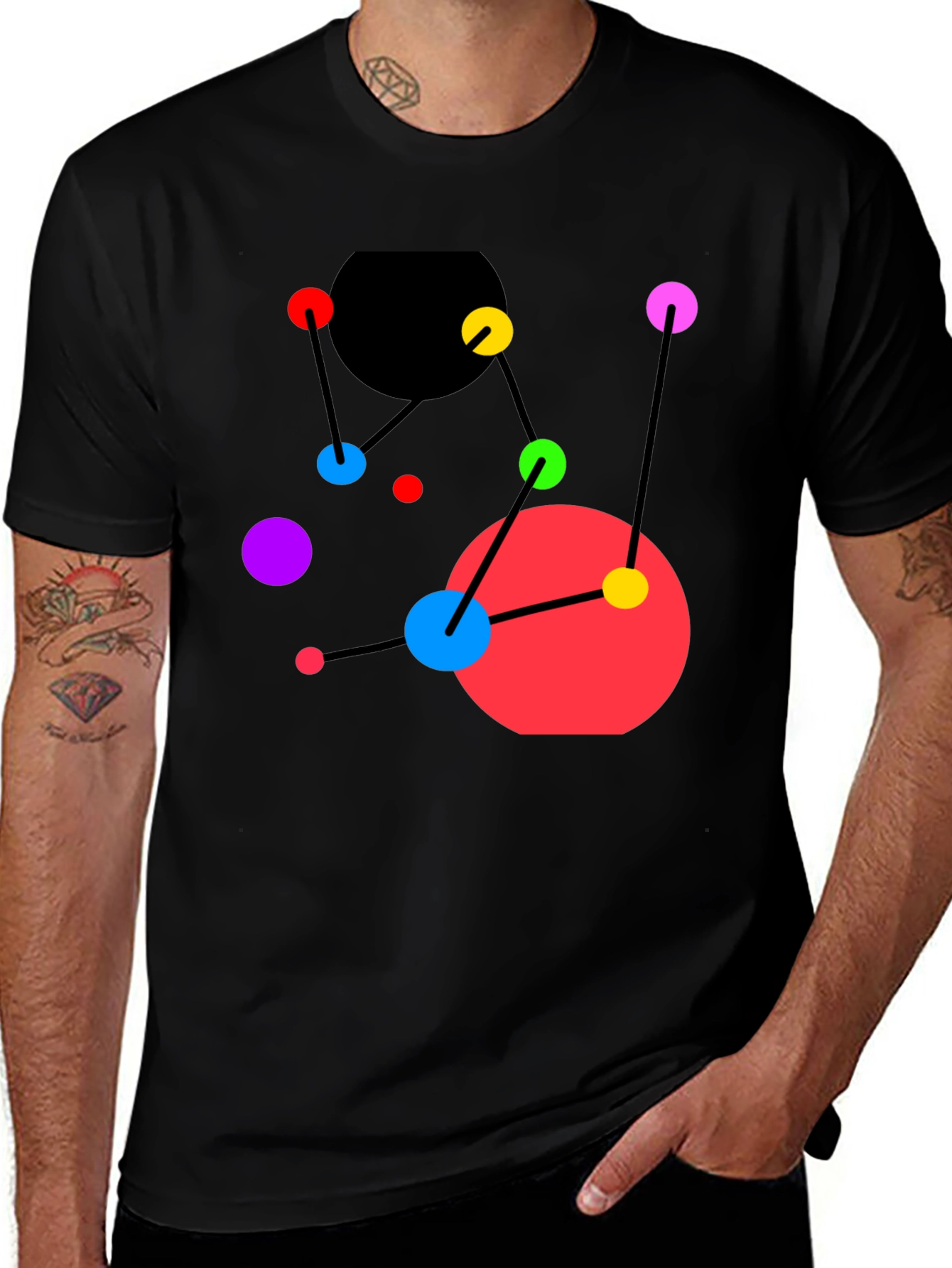 Abstract Geometric Graphic Tee - Black Casual Top
