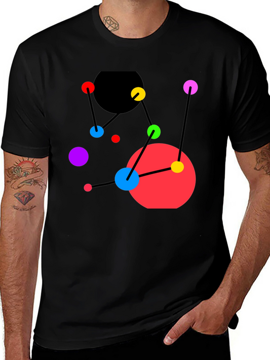 Abstract Geometric Graphic Tee - Black Casual Top