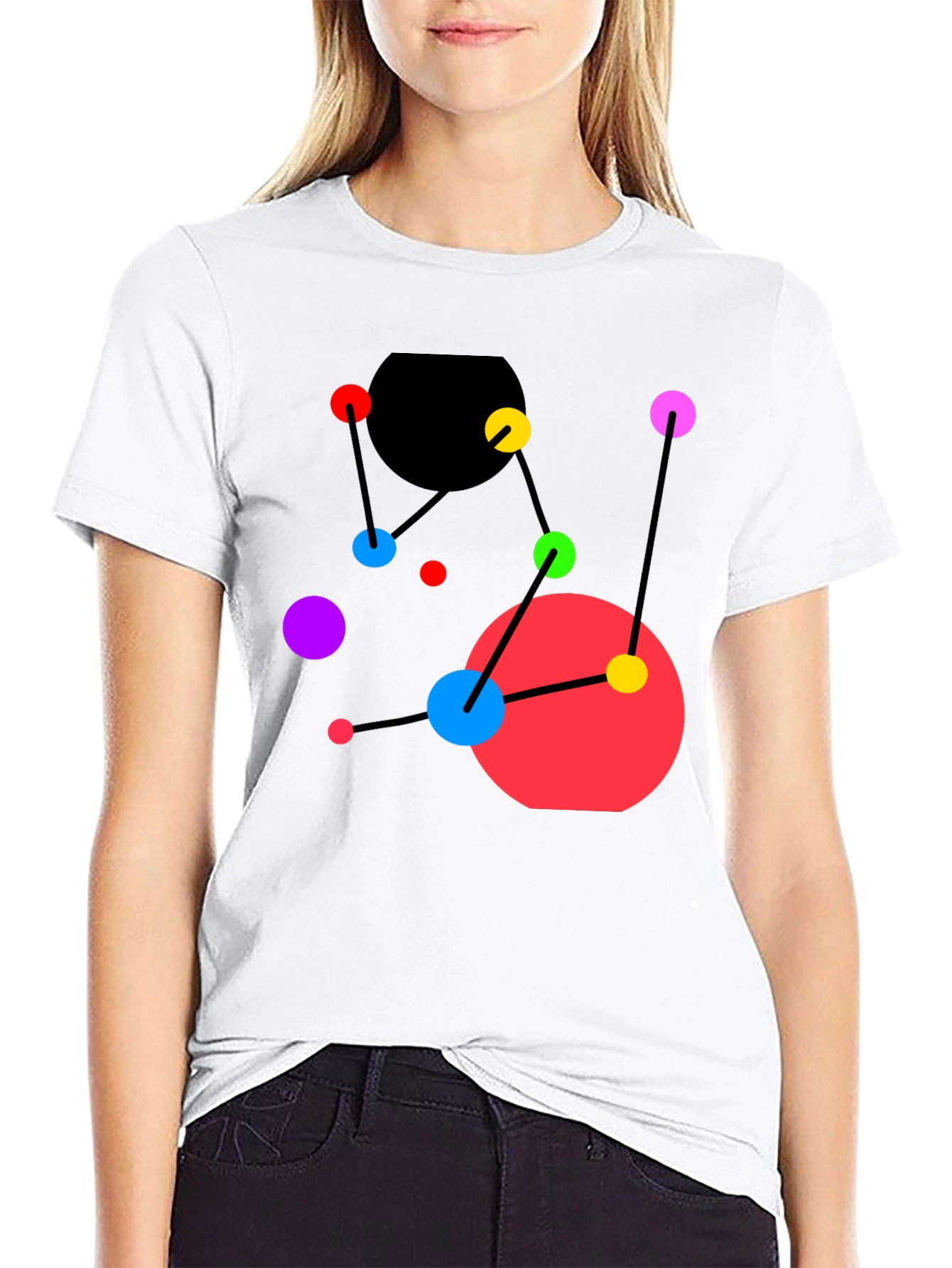 Abstract Geometric Graphic Tee - Black Casual Top