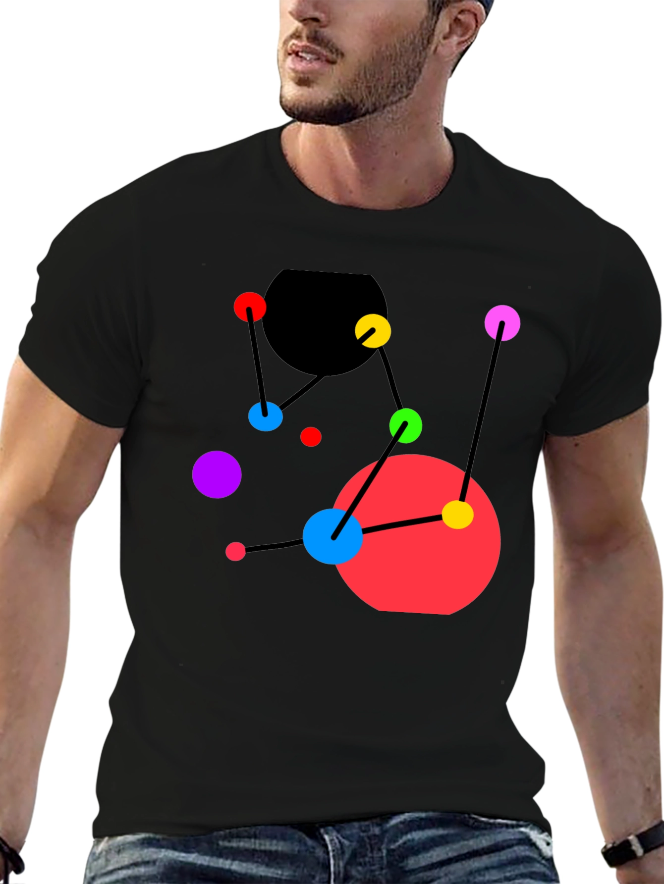 Abstract Geometric Graphic Tee - Black Casual Top