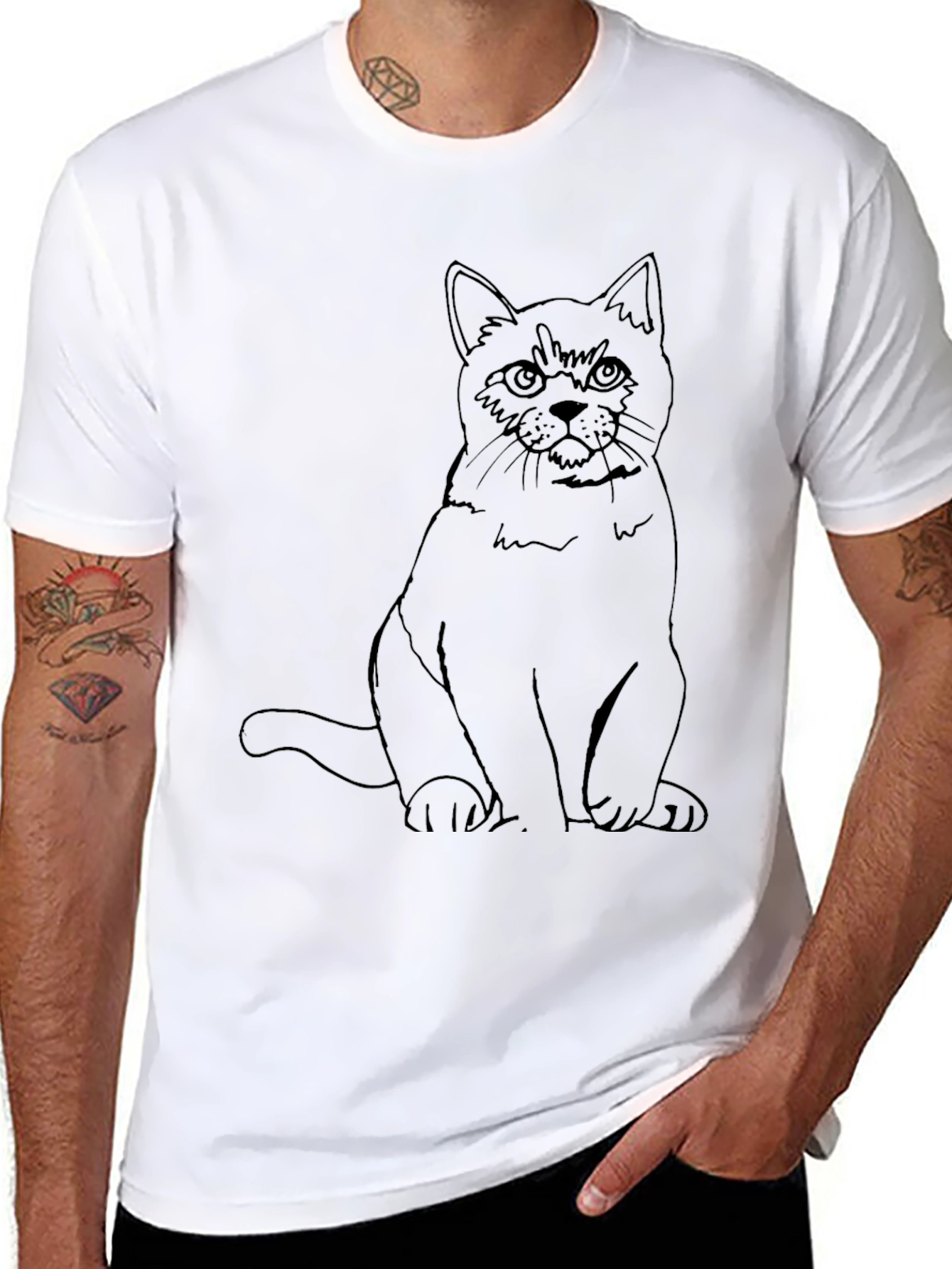Black Cat Graphic Tee - Mens Crew Neck