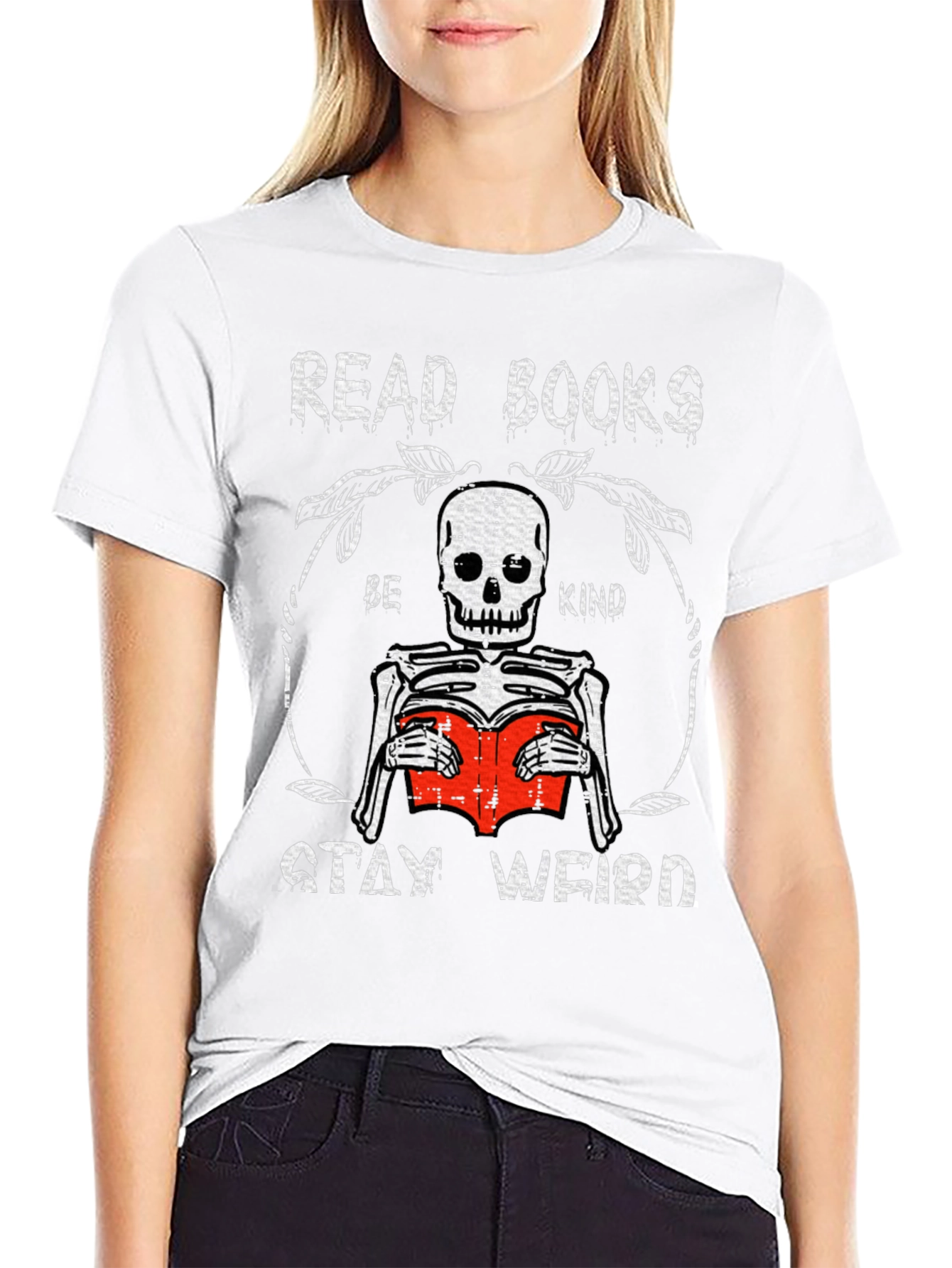 Read Books Be Kind Stay Weird Skeleton T-Shirt