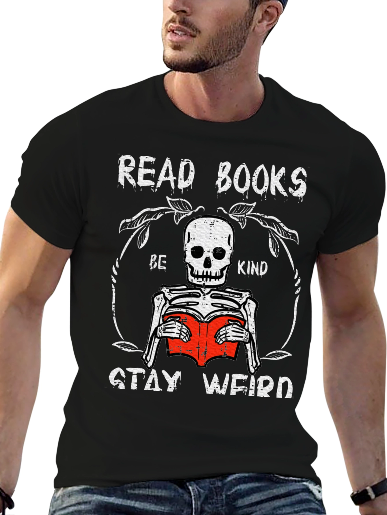 Read Books Be Kind Stay Weird Skeleton T-Shirt